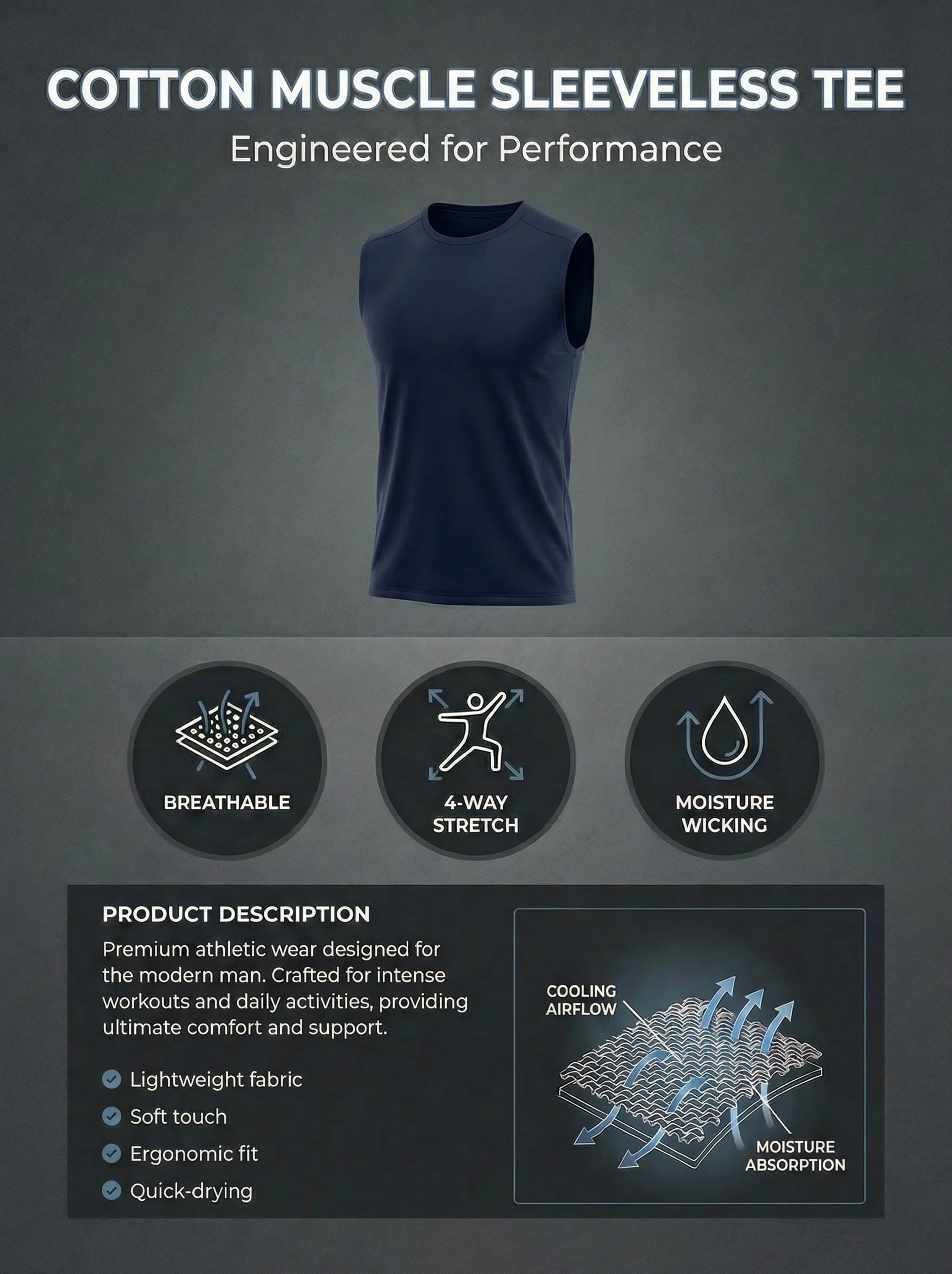TACVASEN Debardeur Homme Sport Coton sans Manches Débardeur de Fitness Homme Musculation T Shirt Technique Respirant