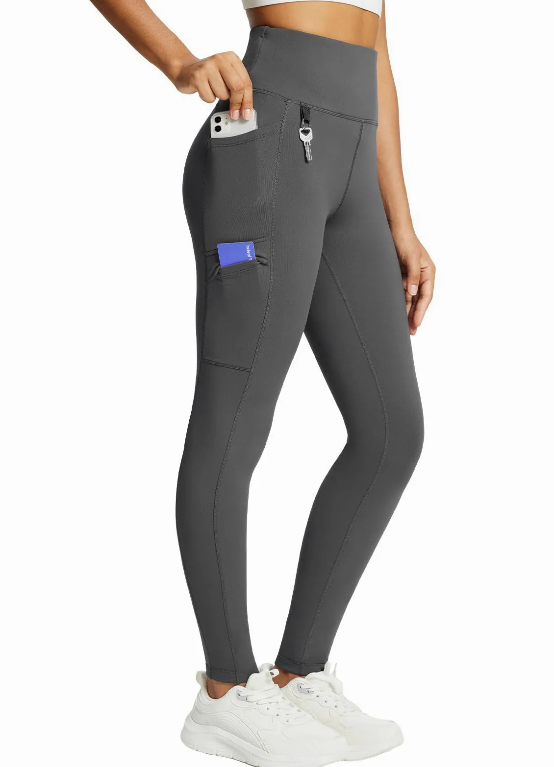 baleaf Legging doublé en Polaire pour Femme - Taille Haute - Imperméable - Thermique - avec Poches zippées