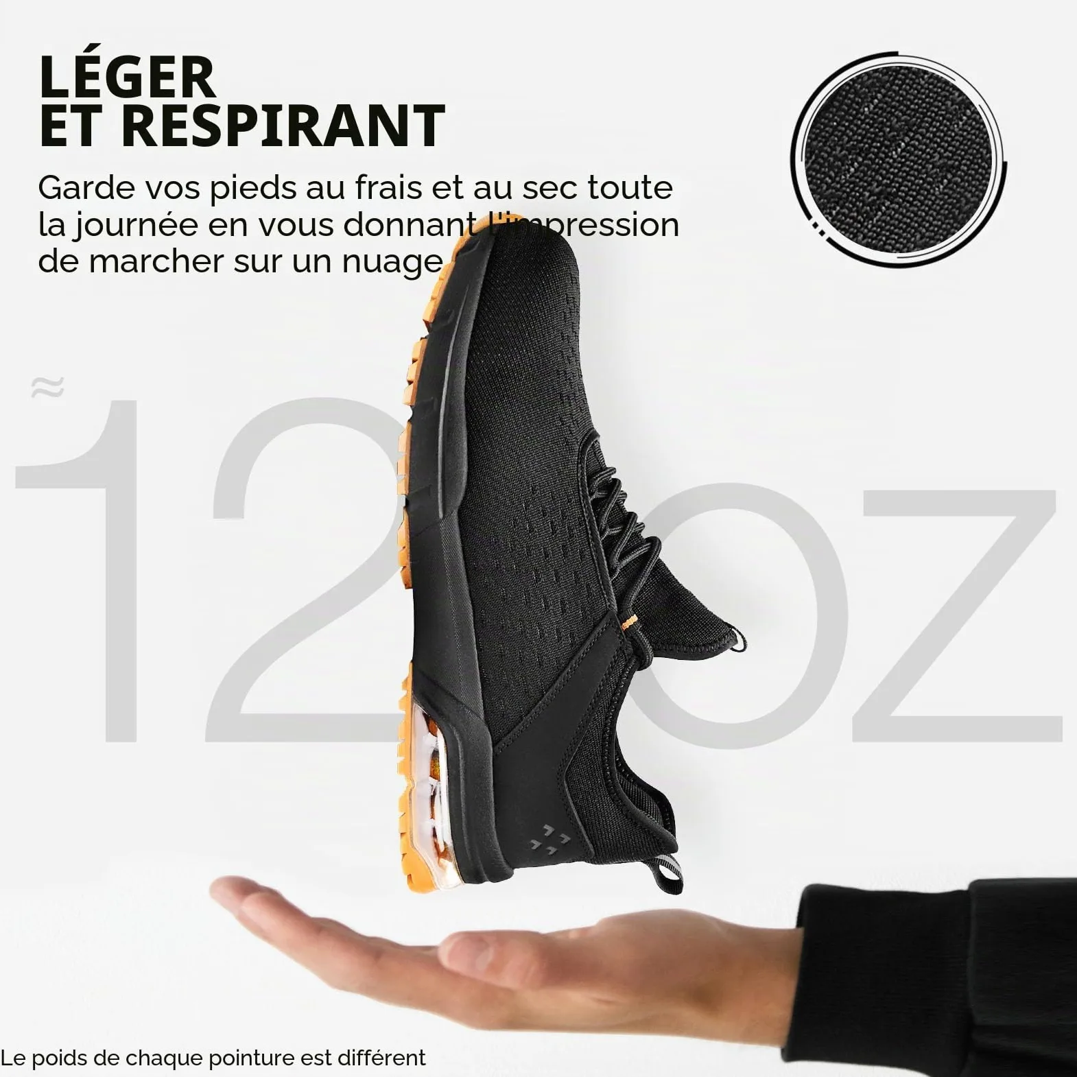 SPIEZ Chaussures de sécurité pour Hommes et Femmes - Embout Composite Non métallique à Coussin d'air, Design de Chaussure de Mode légère, enfilage Mains Libres, Noir Orange EU 36-46