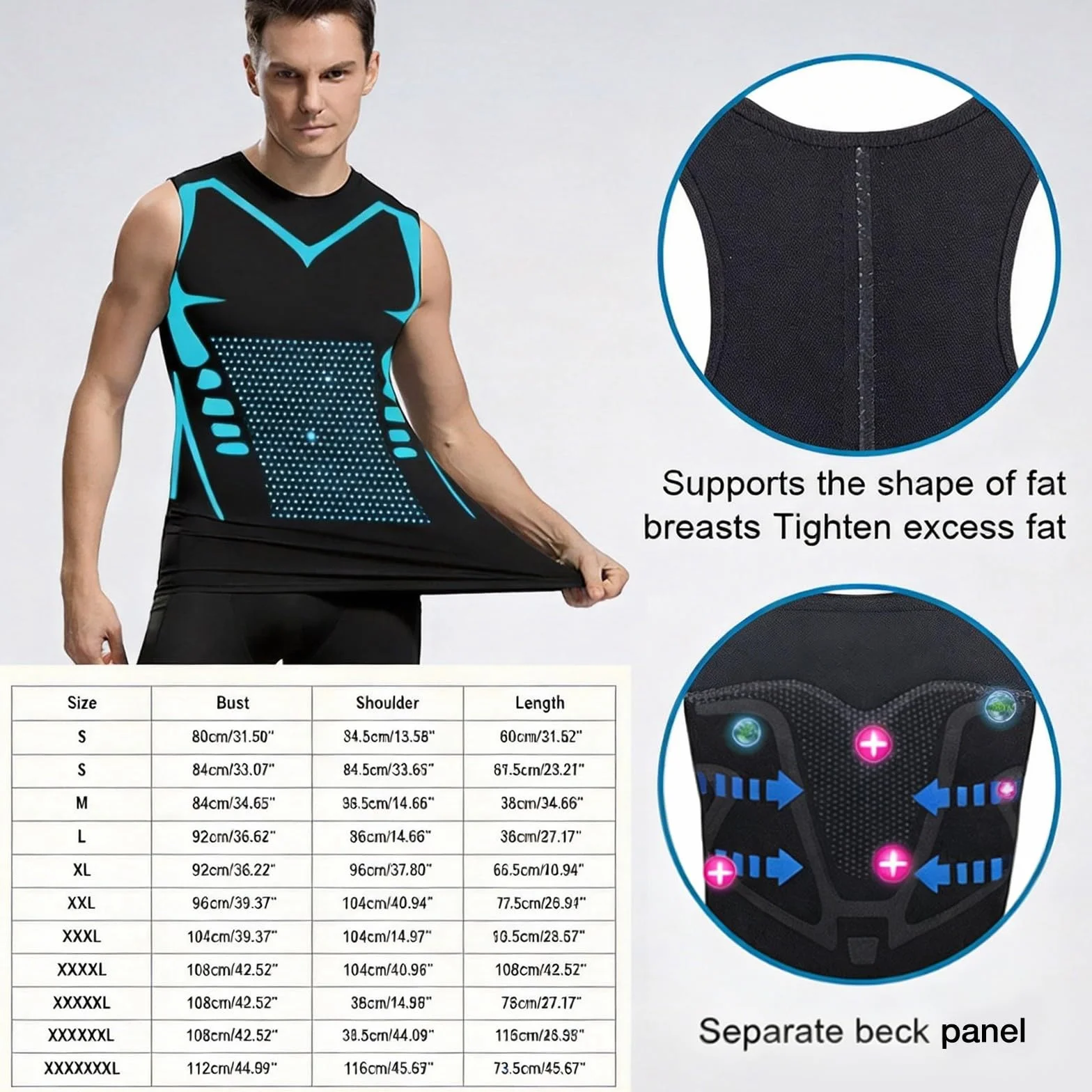 Lot de 3 Gilet de Mise en Forme Ionique, Nouveau Débardeur de Compression pour Hommes, Gilet de Modelage du Corps À Compression Ionique, Powershape Vest, Respirable Séchage Rapide Bodysuit