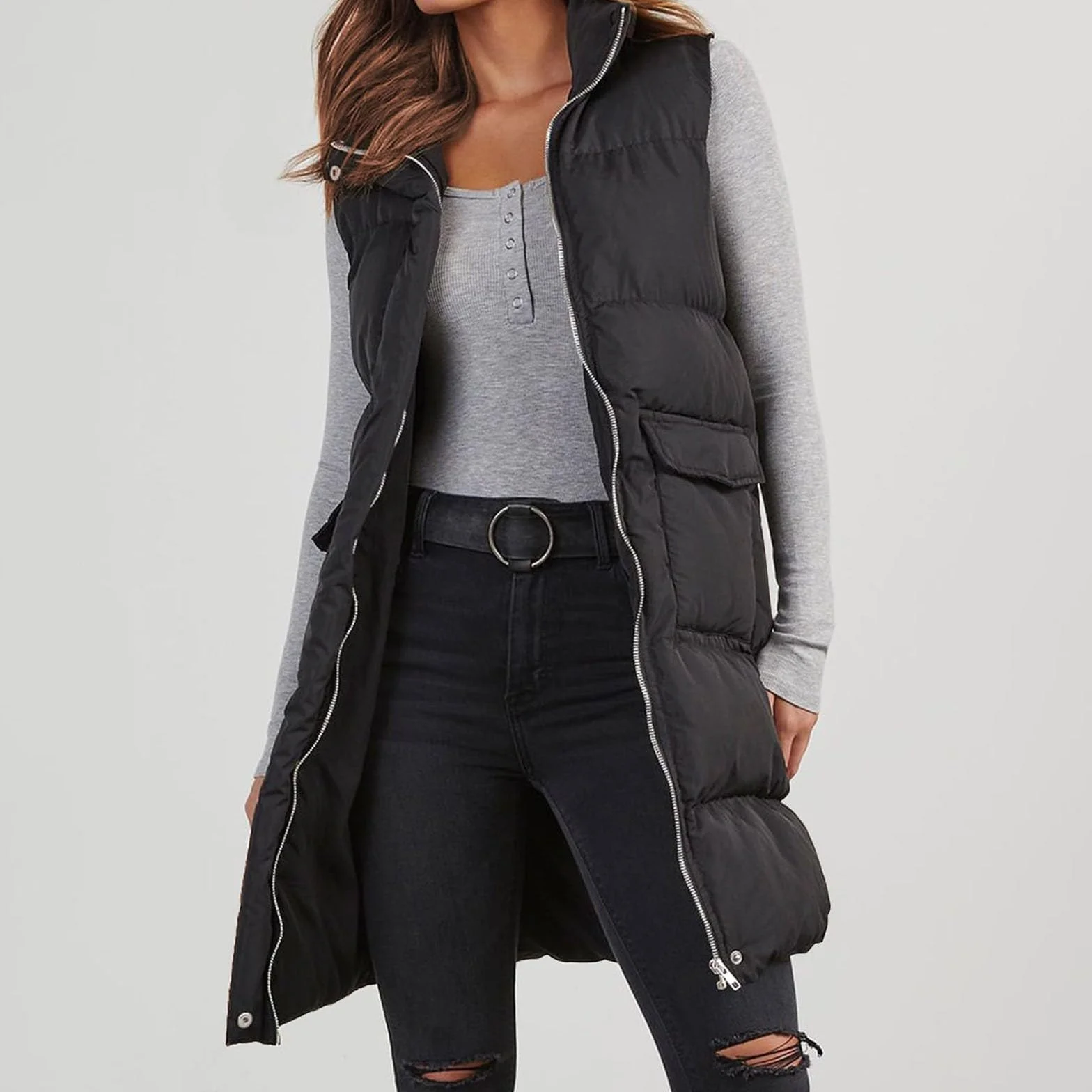 Doudoune sans Manches Femme Capuche, Veste sans Manches Femme Doudoune Grande Taille Veste Hiver Chic Chaud Ample Manteau Gilets en Duvet Parka Outdoor Veste sans Manche Gilet Vêtements en Coton