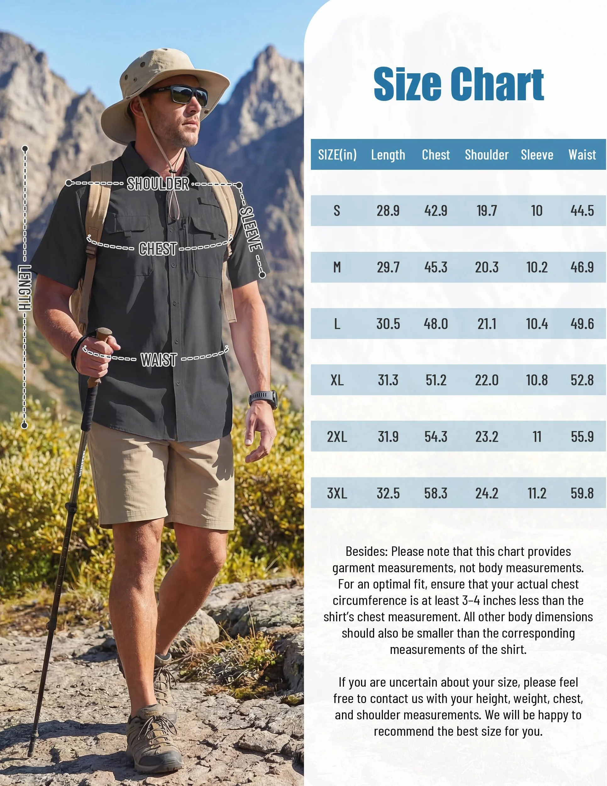 Chemise Homme Manches Courtes UPF 50+ Protection UV Séchage Rapide Légère Respirante Chemise Outdoor pour Randonnée Pêche Voyage Safari Travail