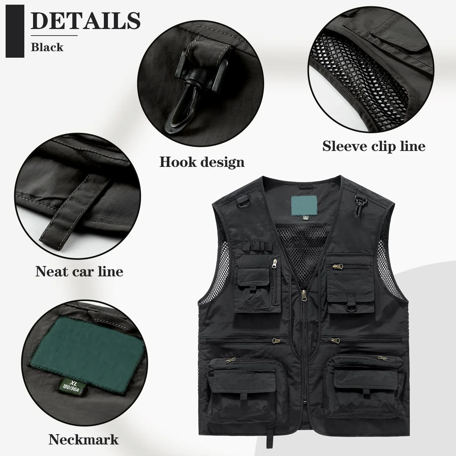 Pour des Hommes Multi-poches Gilet de Pêche Sans Manches Respirant Gilet en Maille pour la Photographie de Chasse