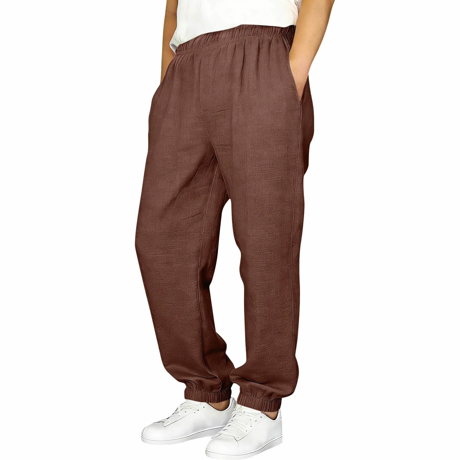 Pantalon Coton Lin Enfant Garçon Décontractés de Plage Léger Été Sport Casual Respirant Pantalon Lin avec Cordon Taille Elastique Garçon Pantalons Large avec Poches pour Activités Quotidiennes