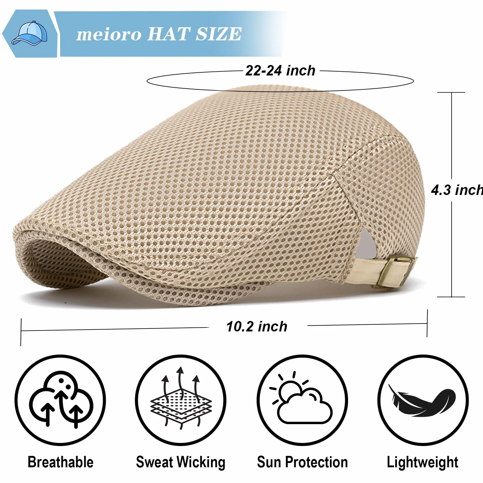 Meioro Casquette Plate Homme Été Maille Respirante Vintage Gatsby Beret Réglable Ivy Hat