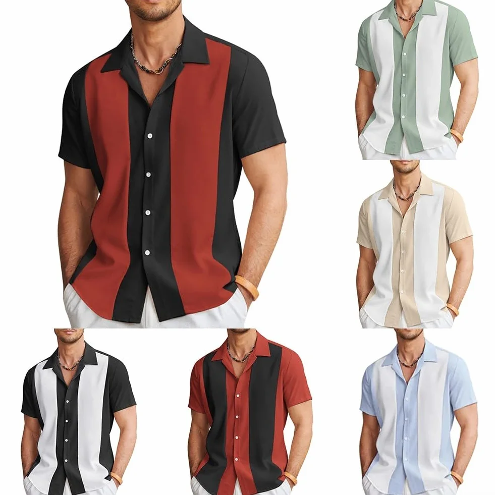 Chemise de bowling hawaïenne décontractée pour homme, coupe ample, manches courtes, boutonnée