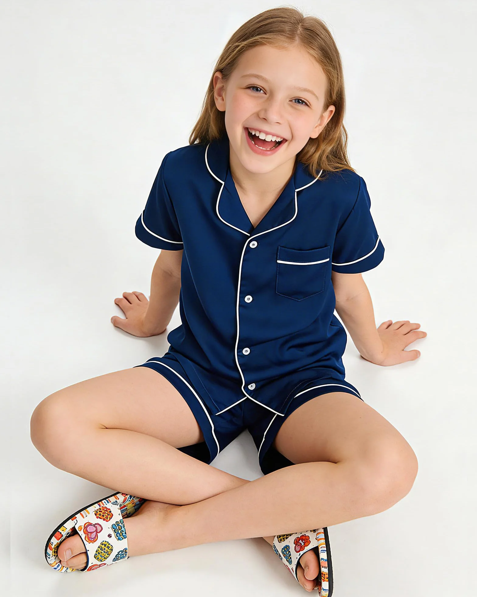 Satin Ensembles de Pyjama Filles Enfant Vêtements de Nuit à Manches Longues Lisse Soyeuse
