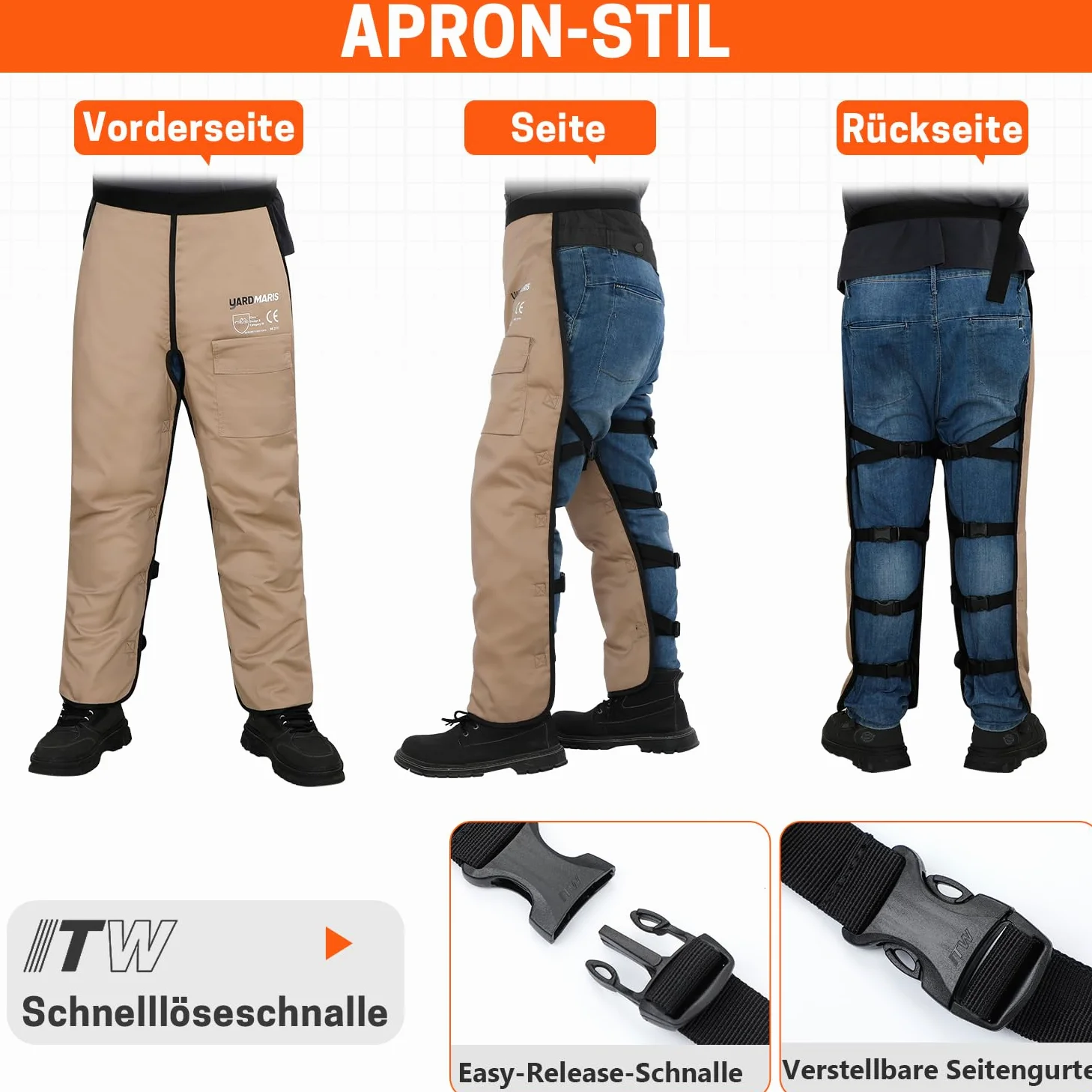 Legging de sécurité de type A pour tronçonneuse, chaps de protection contre les coupures, chaps réglables pour tronçonneuse, tablier de protection contre les coupures pour hommes/femmes