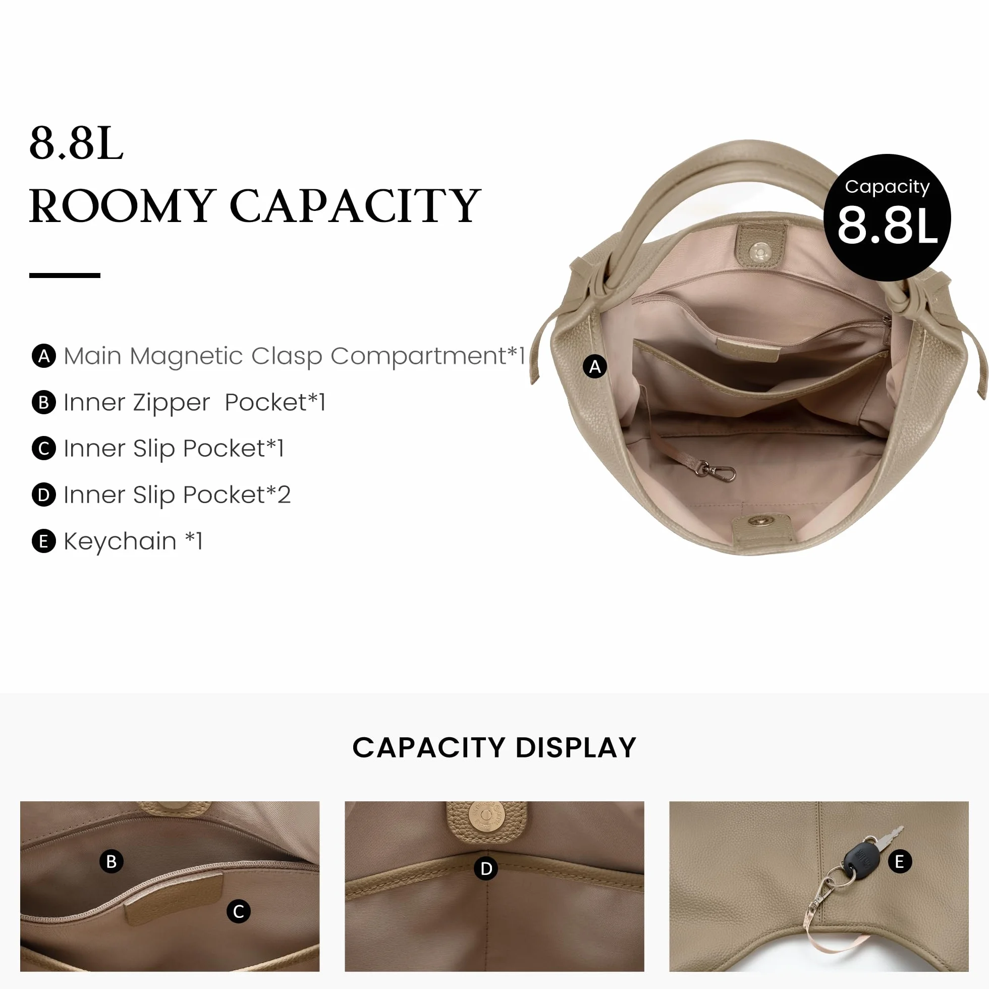 befen Sacs Hobo en Véritable Cuir pour Femmes, Cabas à Main Multifonction Sac a Main avec Ruban à Pompons pour Travail Shopping Party Voyage