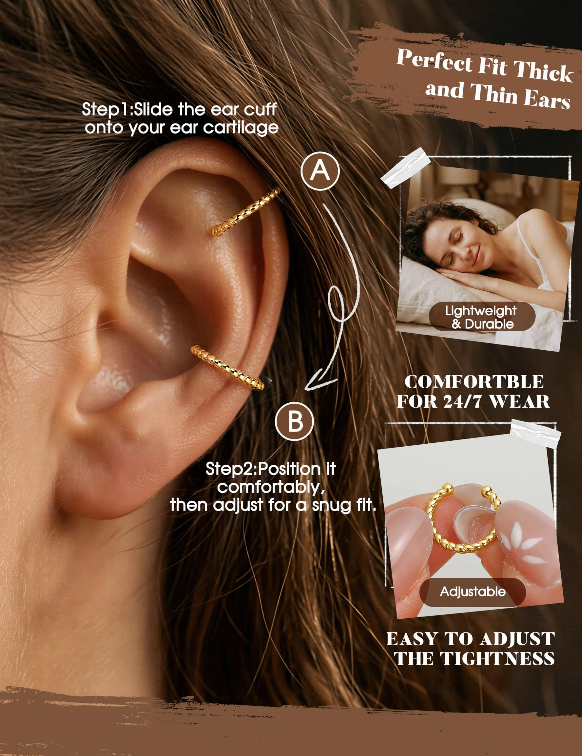MILACOLATO Ear Cuff Femme Faux Piercing Oreille Or Hypoallergénique Réglables Sans Trou Helix Cartilage