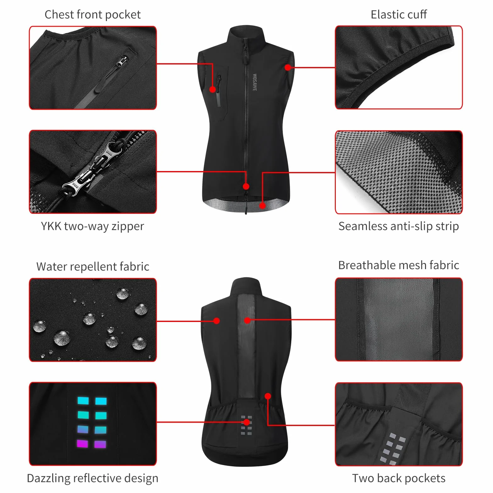 WOSAWE Gilet Cyclisme Femme Légère Respirante Sans Manches Vélo Voyage Randonnée Course à Pied Golf