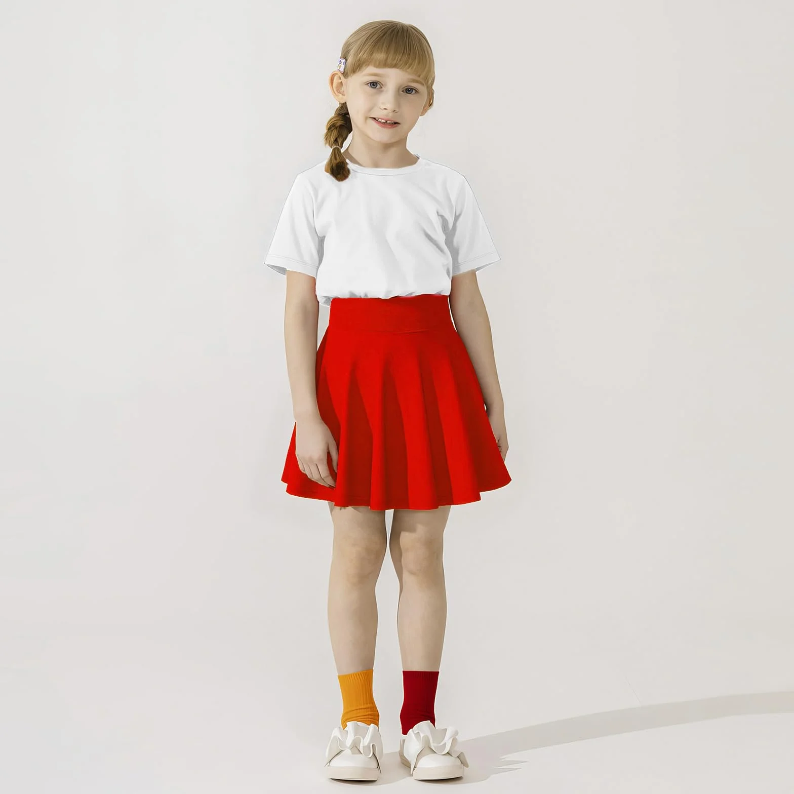 KAKU NANAU Jupes et Jupes-Shorts Fille 9-14 Ans Courte Jupe Plissée Haute Taille Élastique Noir Blanche Rouge Rose