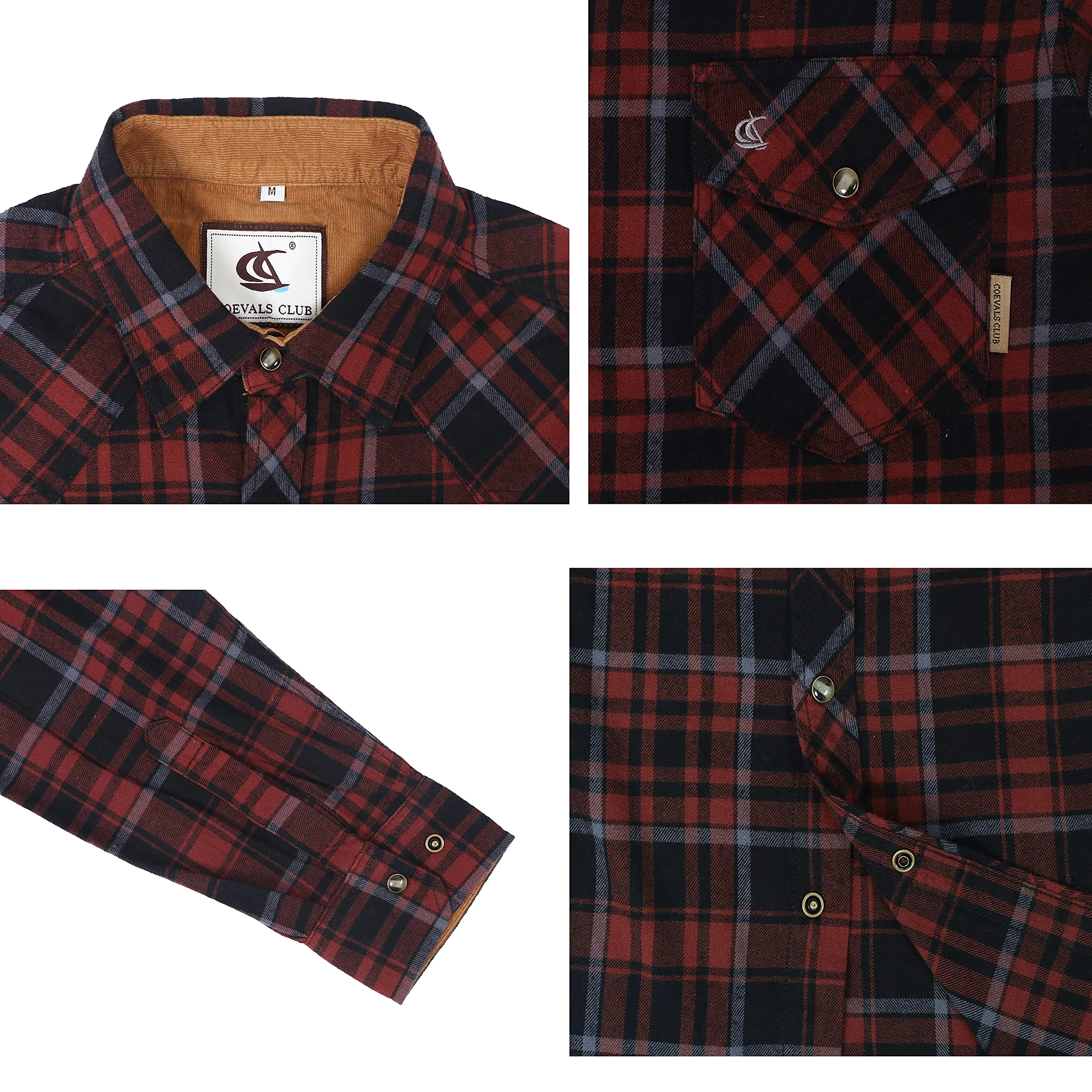 COEVALS CLUB Chemise de travail décontractée en flanelle pour homme, Marron/noir #6, Taille L