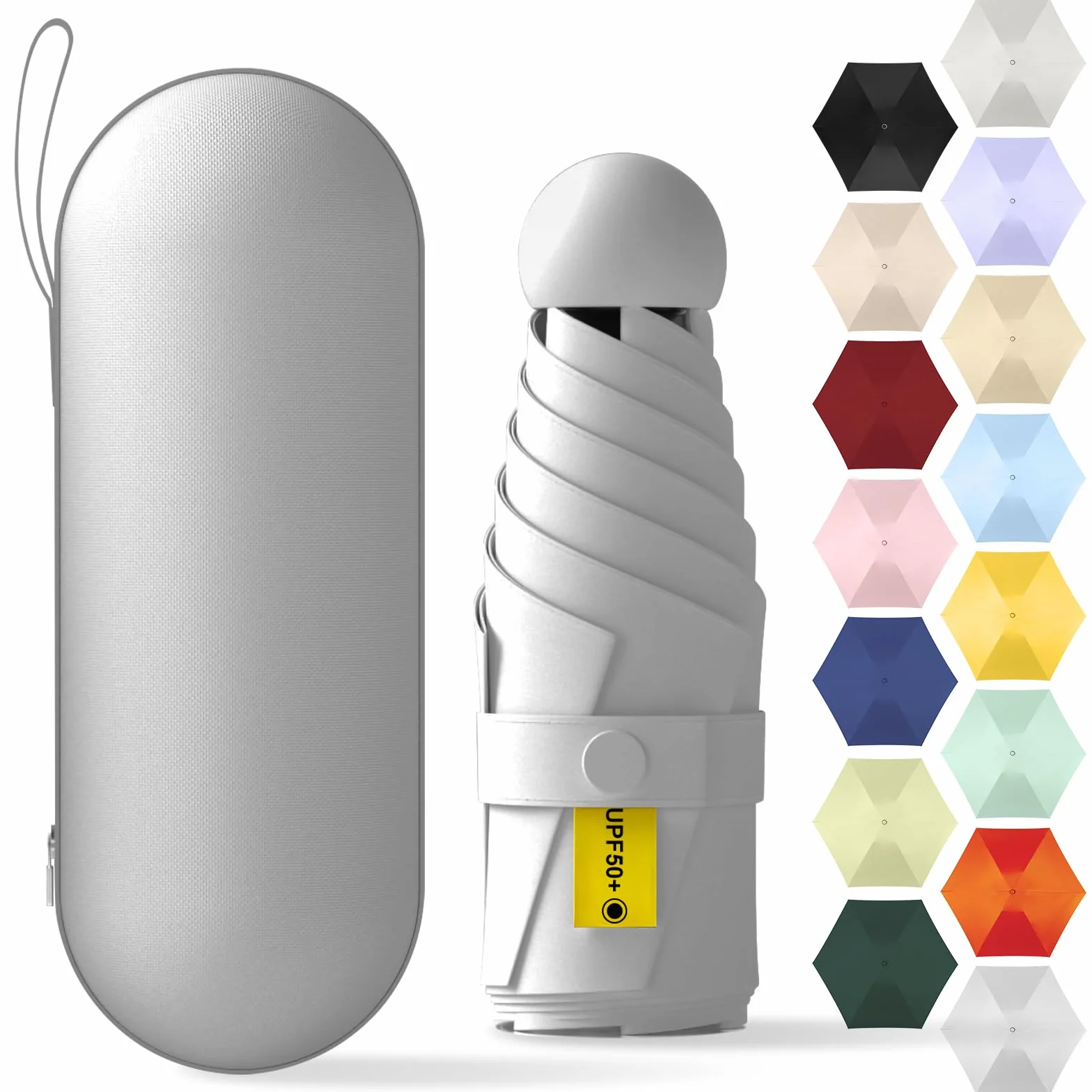 Parapluie de poche pour enfants, avec boîte de rangement, protection UV, mini parapluie à 6 os, résistant aux tempêtes, pour adultes et enfants, design ultra portable pour emporter