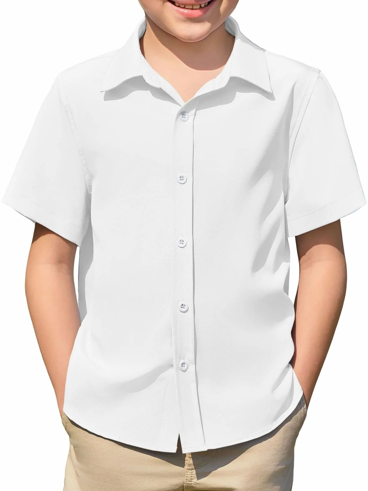 Haloumoning Chemise d'été à manches courtes pour garçon - Uni - Loisirs - Décontracté - Basique - Patte de boutonnage - Facile à repasser - 5-14 ans