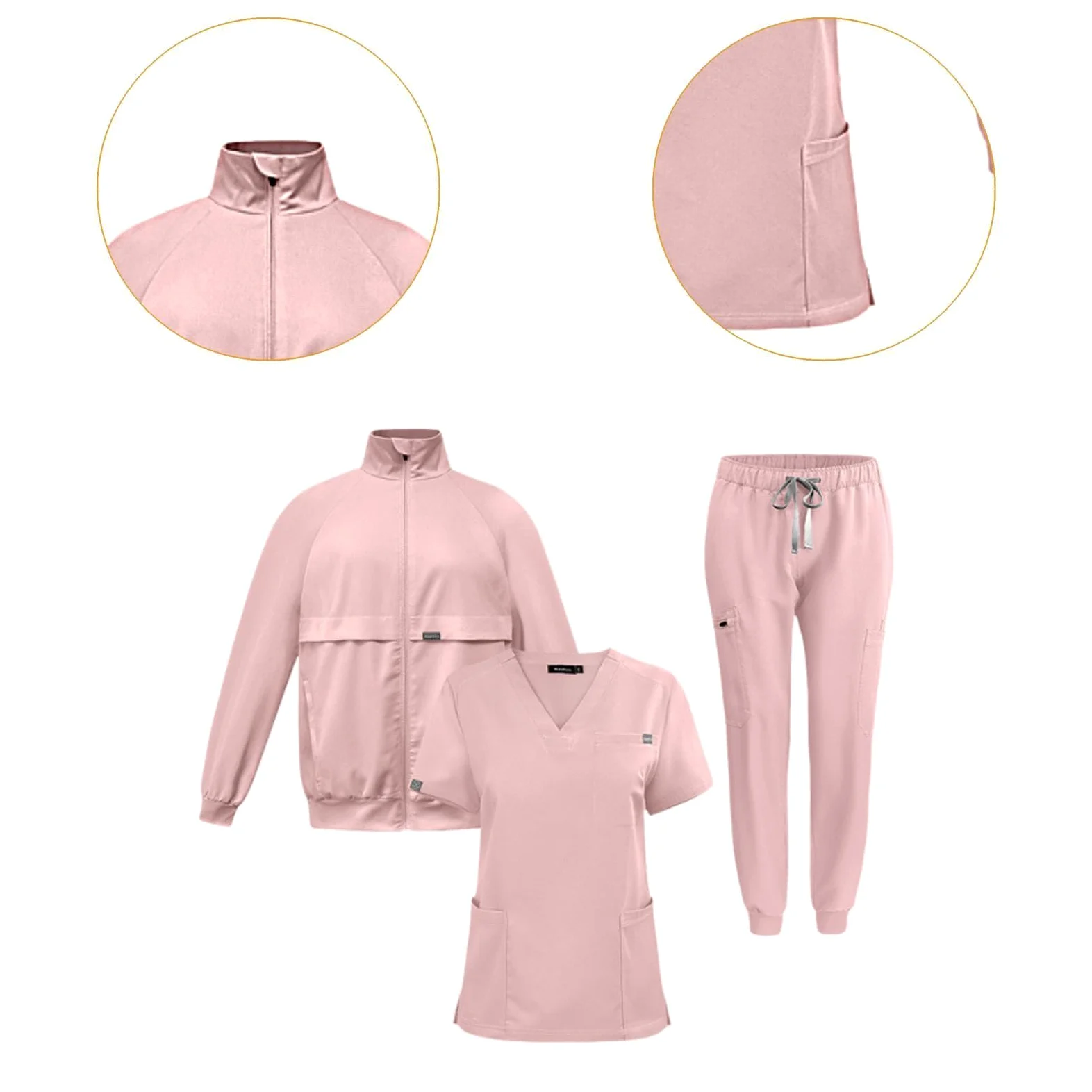 3 Pièces Ensemble Infirmière Uniforme Blouse Pantalon Veste Femme Travail Léger Pratique Polyester Adapté au Centre de Santé Pharmacie Maternité