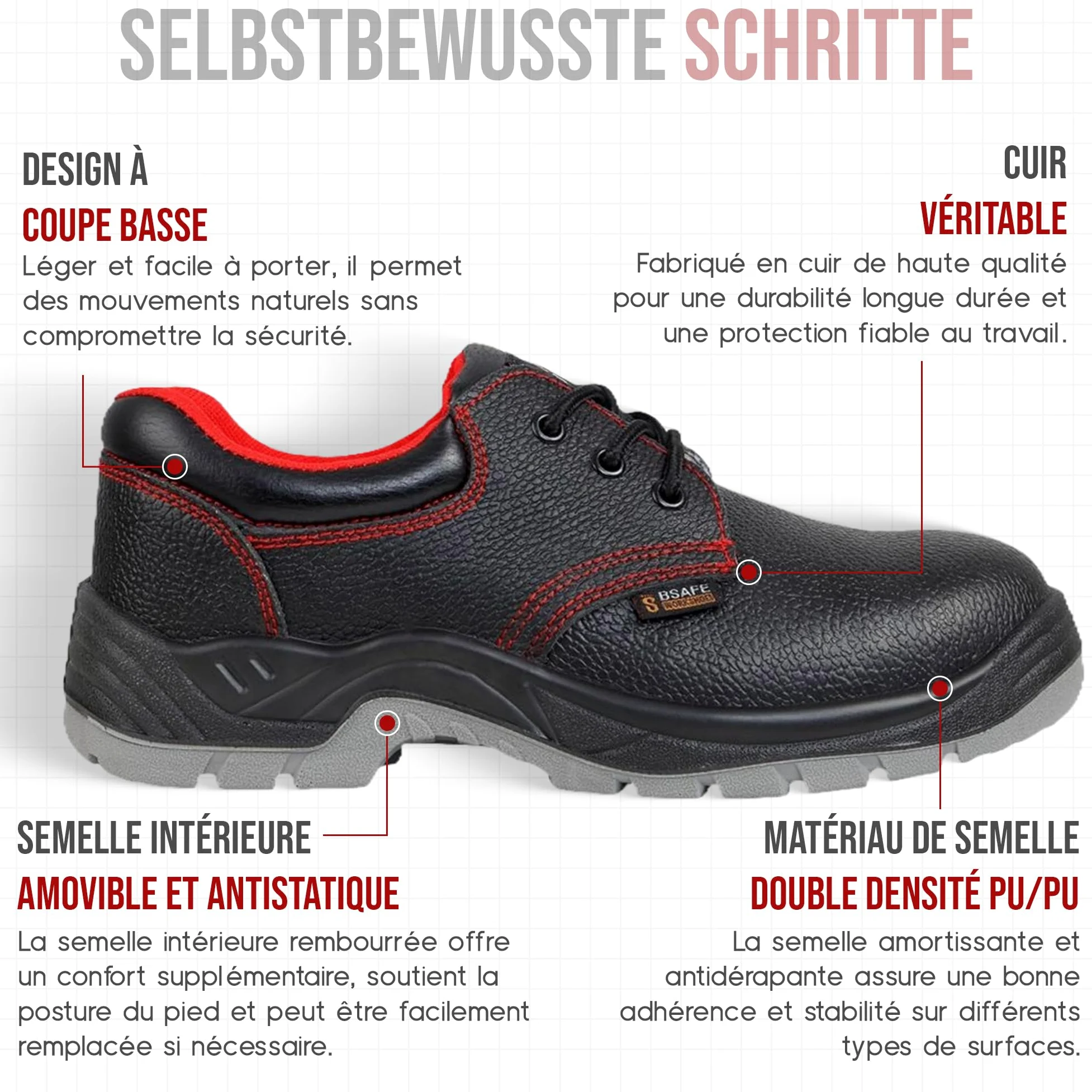 Mazalat Chaussures de sécurité Hommes S1, Chaussures de Travail et de sécurité Legere, Cuir de Veau, Noir, étanche, Antiderapante, Chaussure de securité Homme Embout en Acier, Basket de sécurité