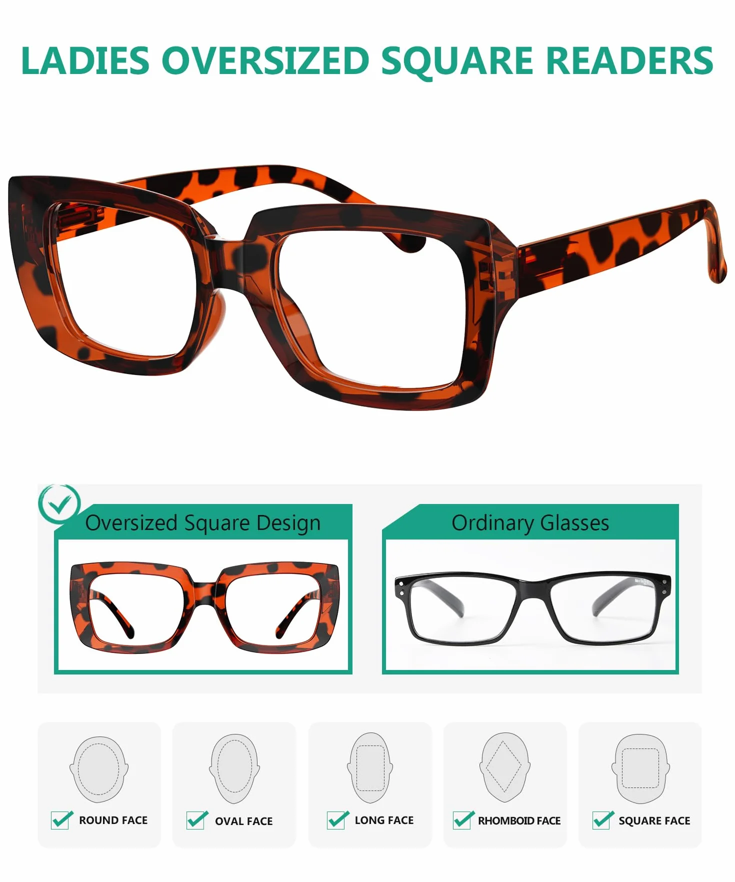 eyekepper 4 Paires Lunettes de Lecture pour Femmes Carrés Oversize Élégants