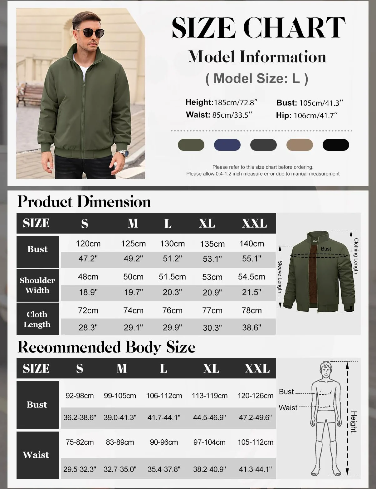 Xnova Blouson Bombers Homme d'hiver Chaud Blousons Aviateur Légère Doublée en Polaire Veste Imperméable mi Saison Thermique Bombardier Manteau Coupe Vent Zippée Travail