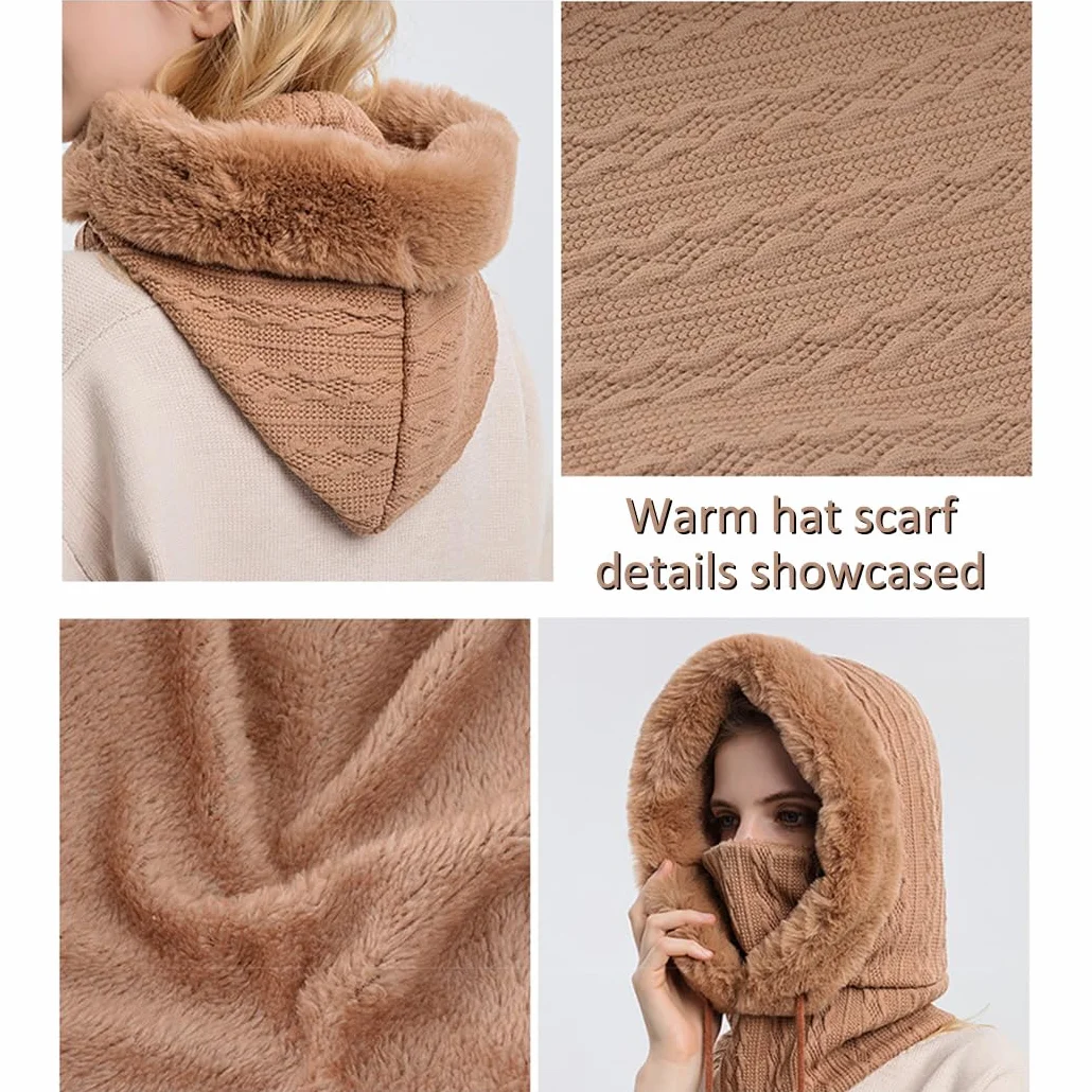 Balaclava Chapeau Femme Multifonction Cagoule Masque de Ski Hiver Chaud Coupe-Vent Masques Polaire Chaud Tricoté Bonnet Et Ensembles De Cache-Cou Bonnet Tricoté Flexible