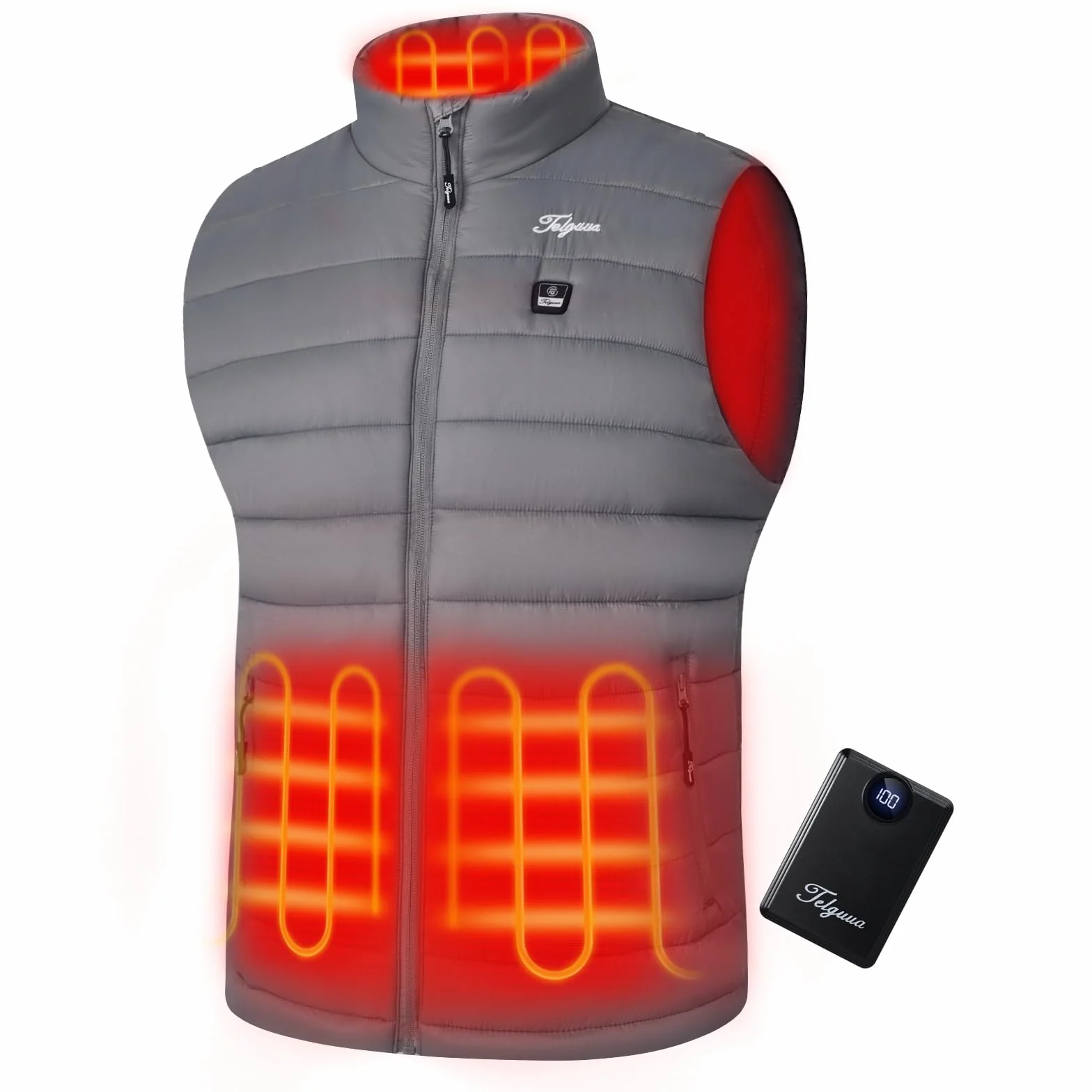 Gilet Chauffant Homme Batterie Externe 12000mAh 5V 4 Zones Chauffage 3 Niveaux Température Rechargeable