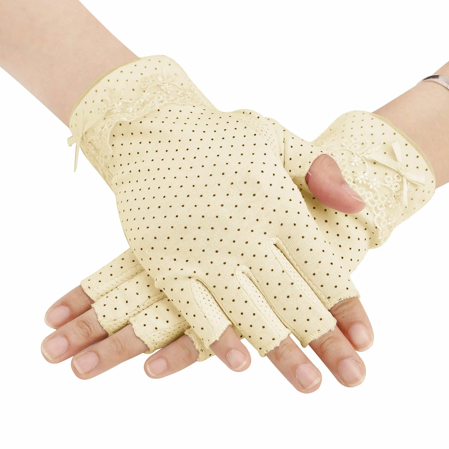 Gants de Conduite Protection Solaire Femme Coton Demi-doigts Antidérapants Respirants Tactile