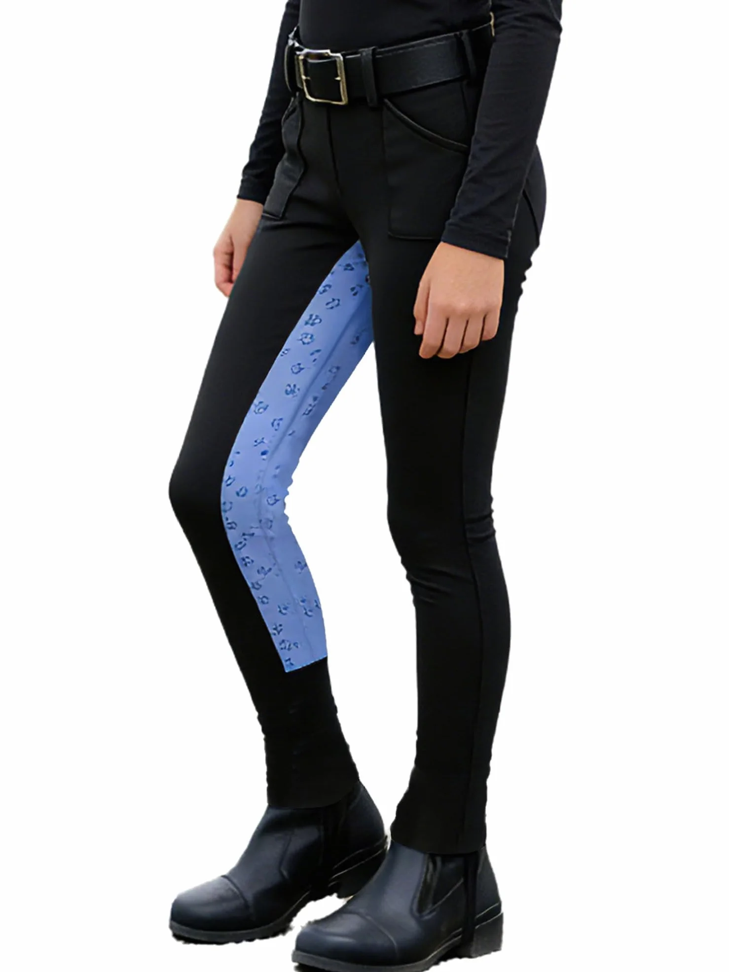 Legging Sport Enfants Haute Taille Fille Bicolore Pantalons D'Équitation Jambières Elastiques