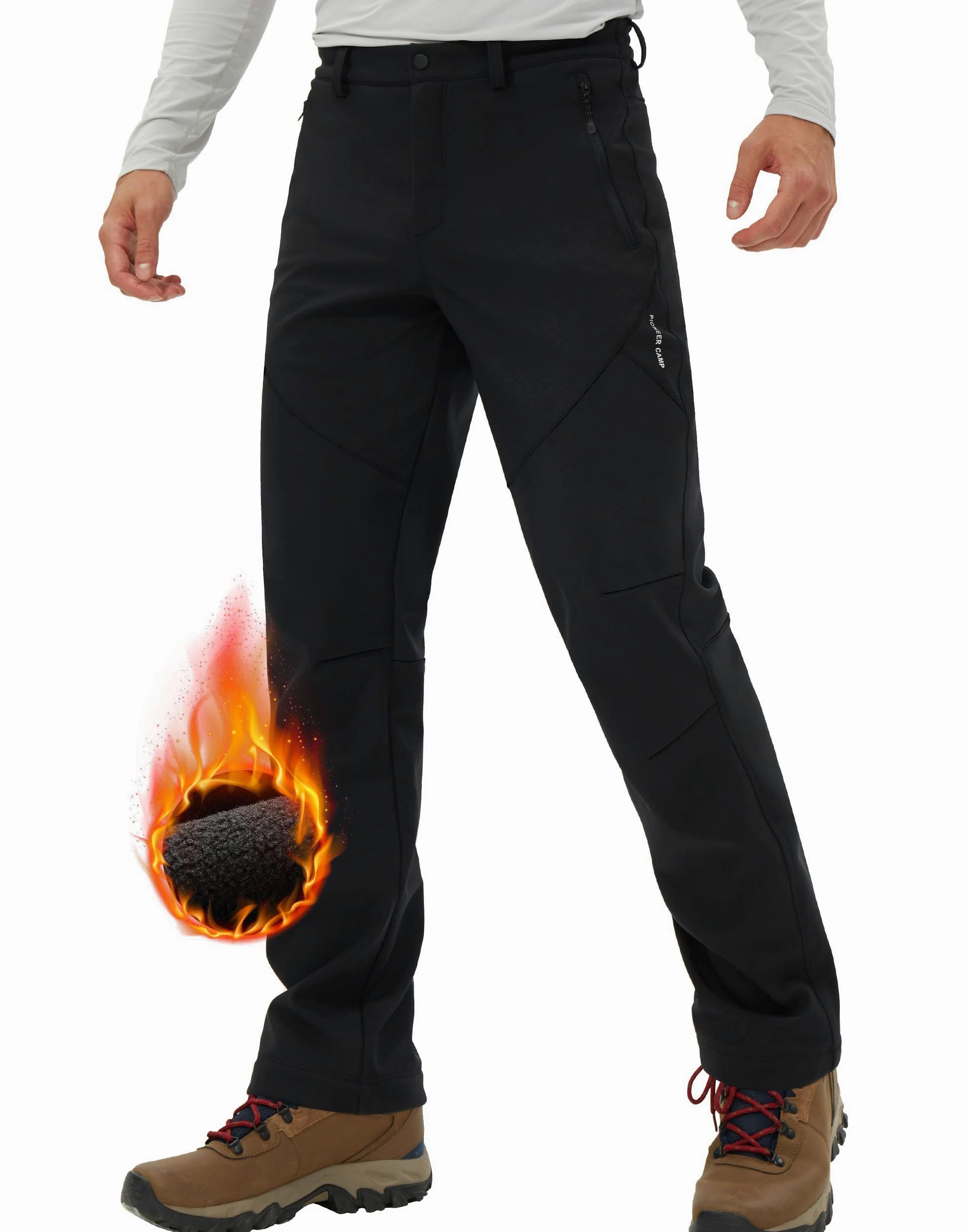 Pioneer Camp Pantalon de randonnée pour homme doublé en polaire isolé, imperméable, chaud, coupe-vent, pantalon de travail