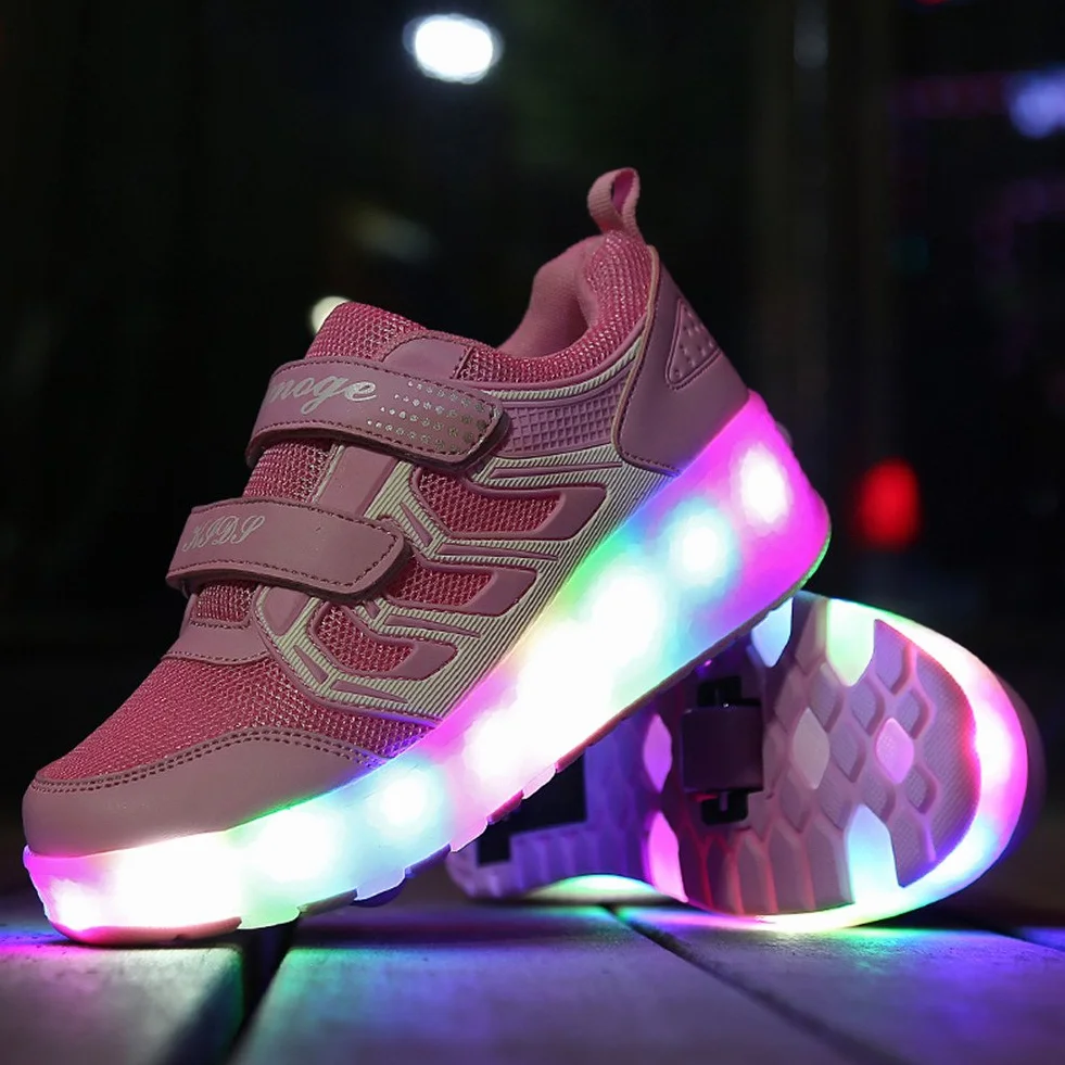Kids LED USB Rechargeable Roller Skates Lightweight Outdoor Sports Shoes for Boys Girls