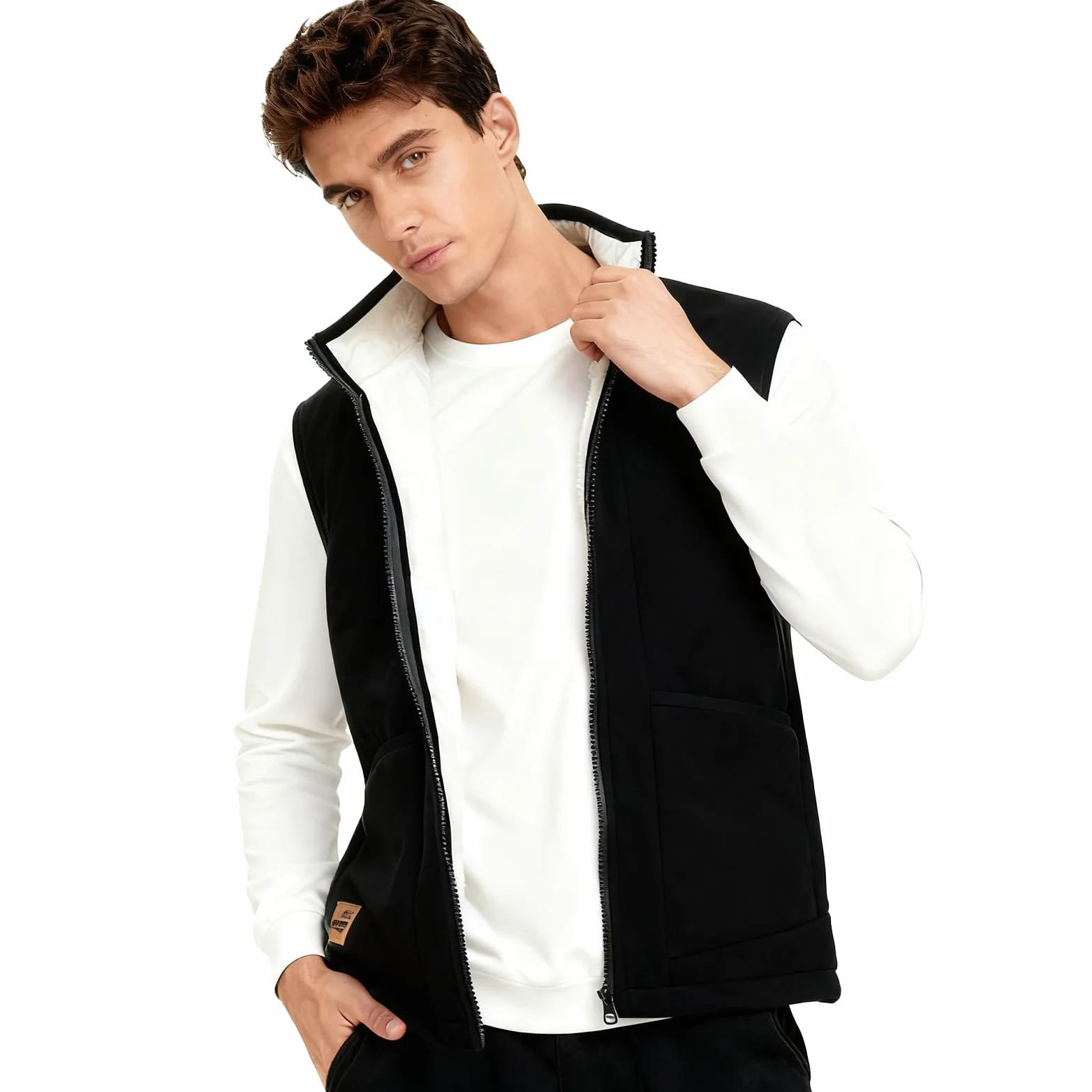 Gilet en polaire pour homme avec doublure en peluche - Gilet de transition chaud pour l'automne et l'hiver - Veste polaire sans manches avec poches zippées - Pour l'extérieur, la randonnée, la