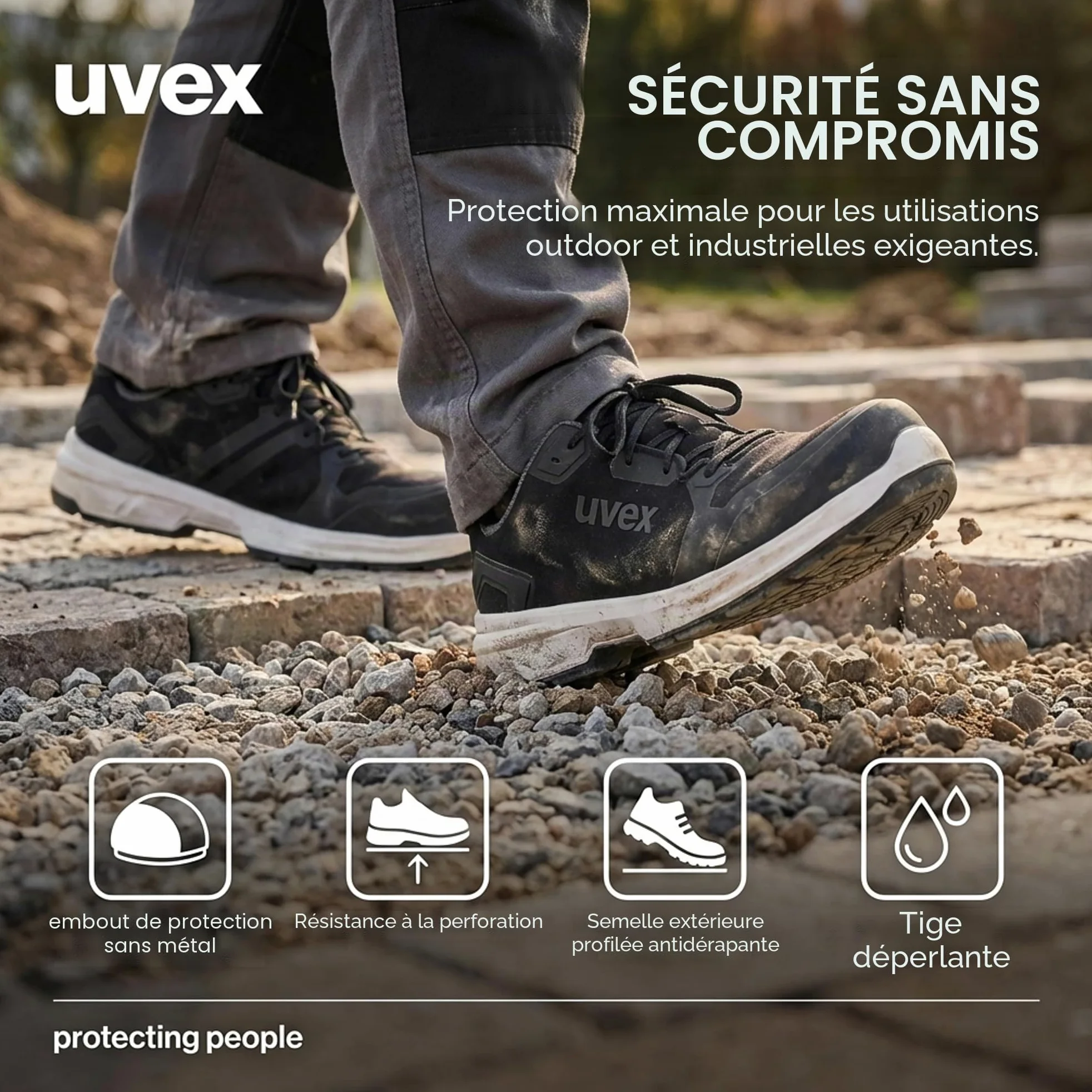 Uvex 1 Sport - Chaussures de Travail pour Hommes S3 SRC ESD - Baskets Légères de Sécurité avec Embout - Velours - Noir
