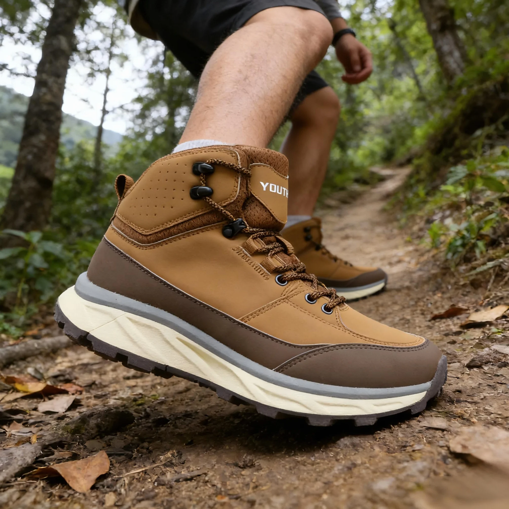 YOUTHUP Hommes Chaussures de Randonnée Respirante Chaussures de Marche Haute d'Extérieur Bottes de Trekking Antidérapante Bout Rond à Lacets