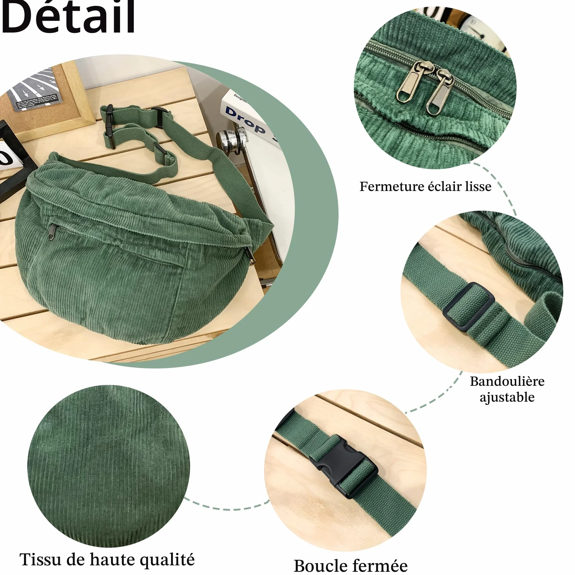 Sac Banane Femme Grand Format Tendence, Sac à Bandoulière Réglable Ceinture de Voyage pour Randonnée (Cachi)