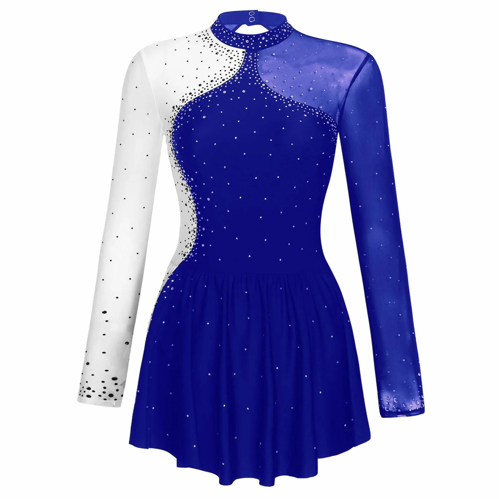 Oyolan Femme Robe Patinage Artistique Strass Manches Longues Justaucorps Gymnastique Danse Tenue Spectacle S-XXL