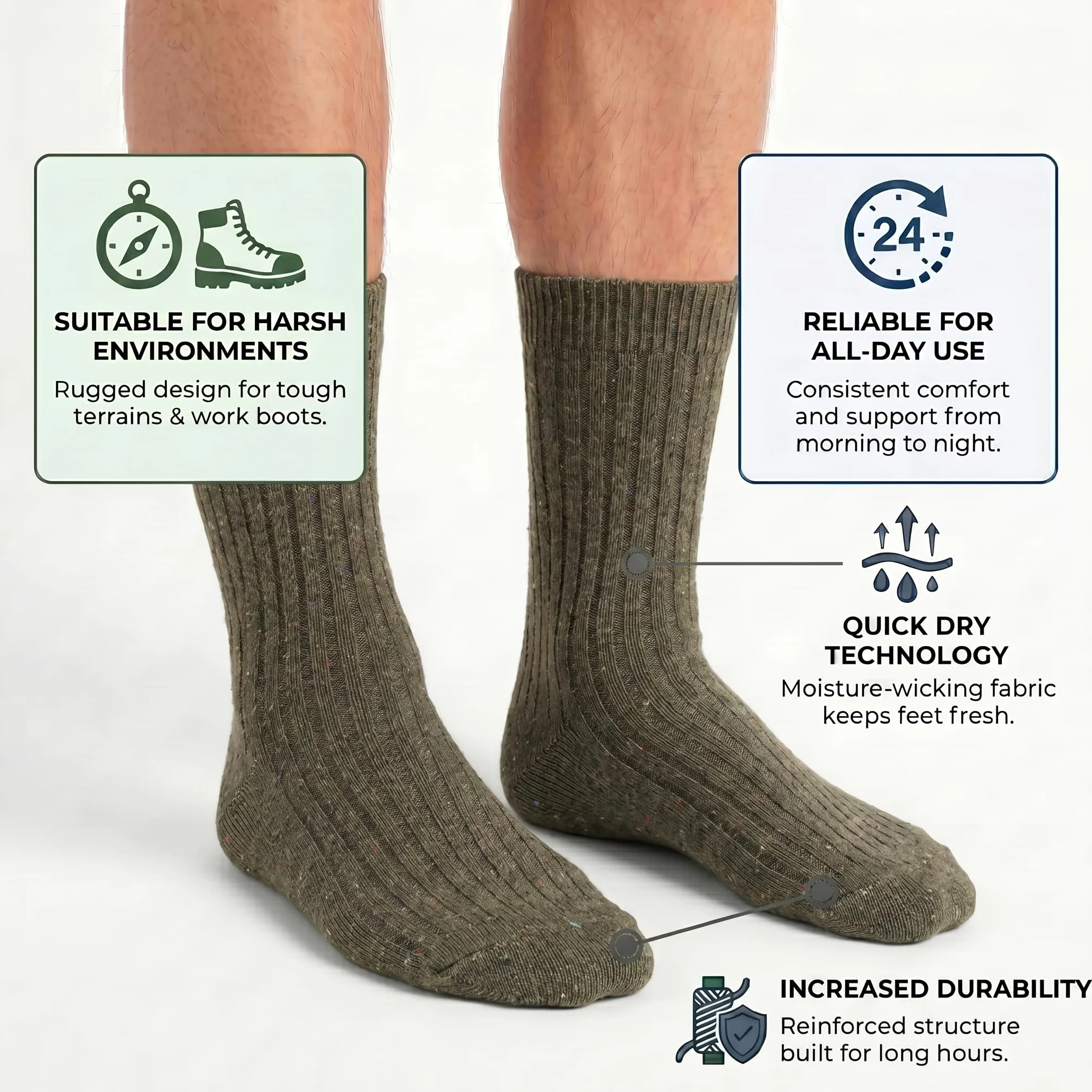 YUN Lot de 3 paires de chaussettes d'hiver traditionnelles pour homme 100 % laine
