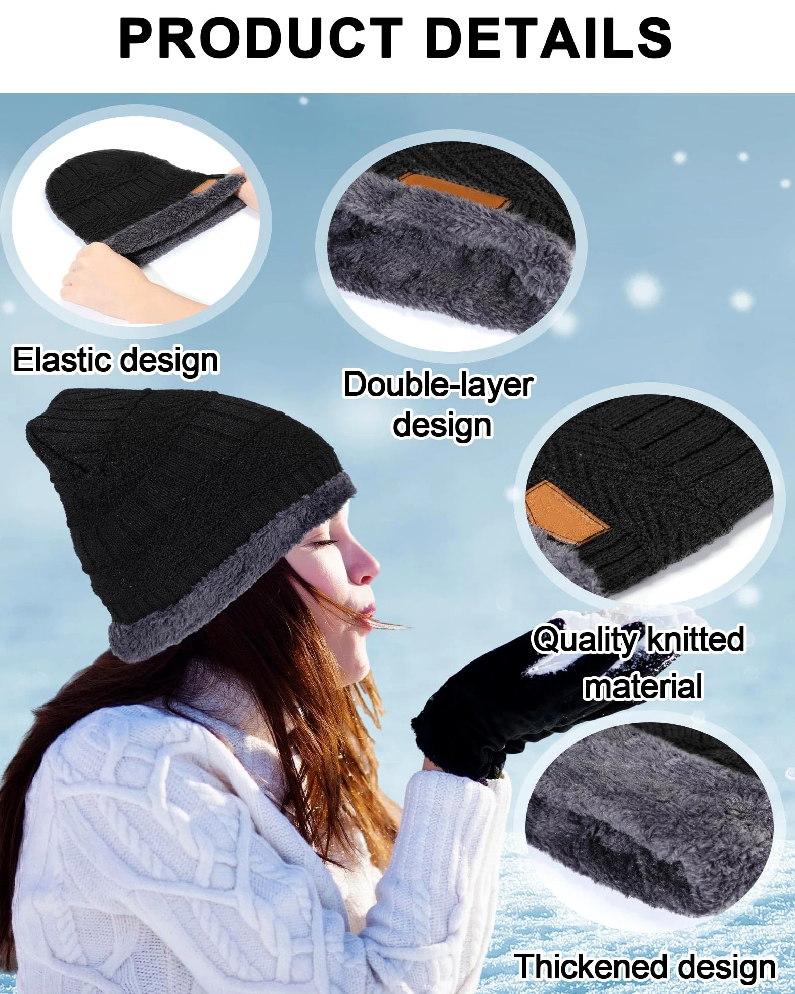 Geyoga Bonnet d'hiver en vrac pour homme et femme avec doublure en polaire