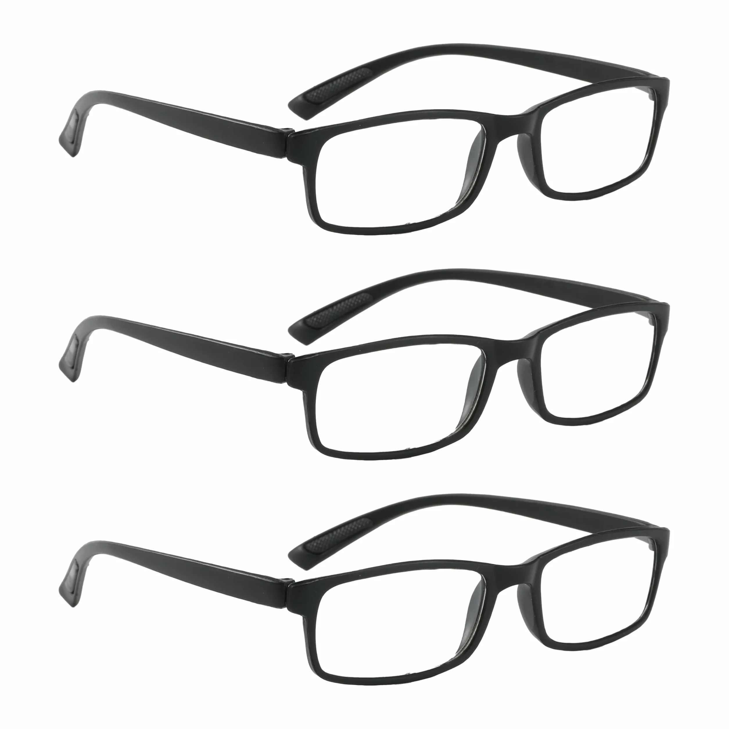 PROFLEX LIGHTWEIGHT (lot de 3) Lunettes de lecture flexibles, résistantes aux chocs, aux rayures, pliables, antidérapantes, unisexes +1,0 +1,5 +2,0 +2,5 +3,0 +3,5 (rectangulaires, BLK)