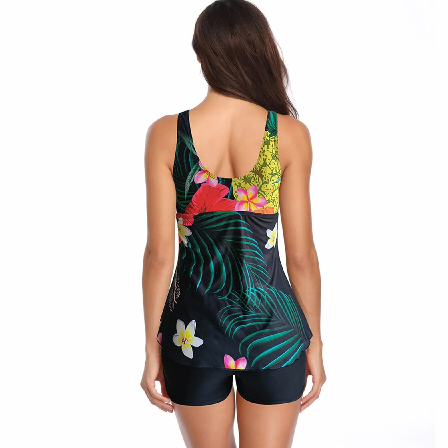 Tankini Gainant Ventre Plat Maillot de Bain Femme Grande Taille - Robe Chic et Elegant avec Shorty