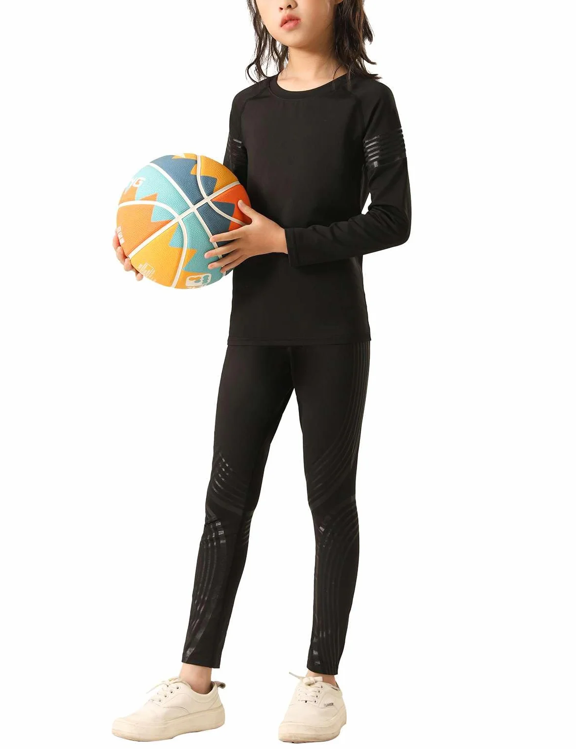 Echinodon Sous-vêtements de sport fonctionnels pour enfant - Ensemble t-shirt de compression + pantalon de compression - Sous-vêtements de compression pour l'entraînement, le ski, le cyclisme