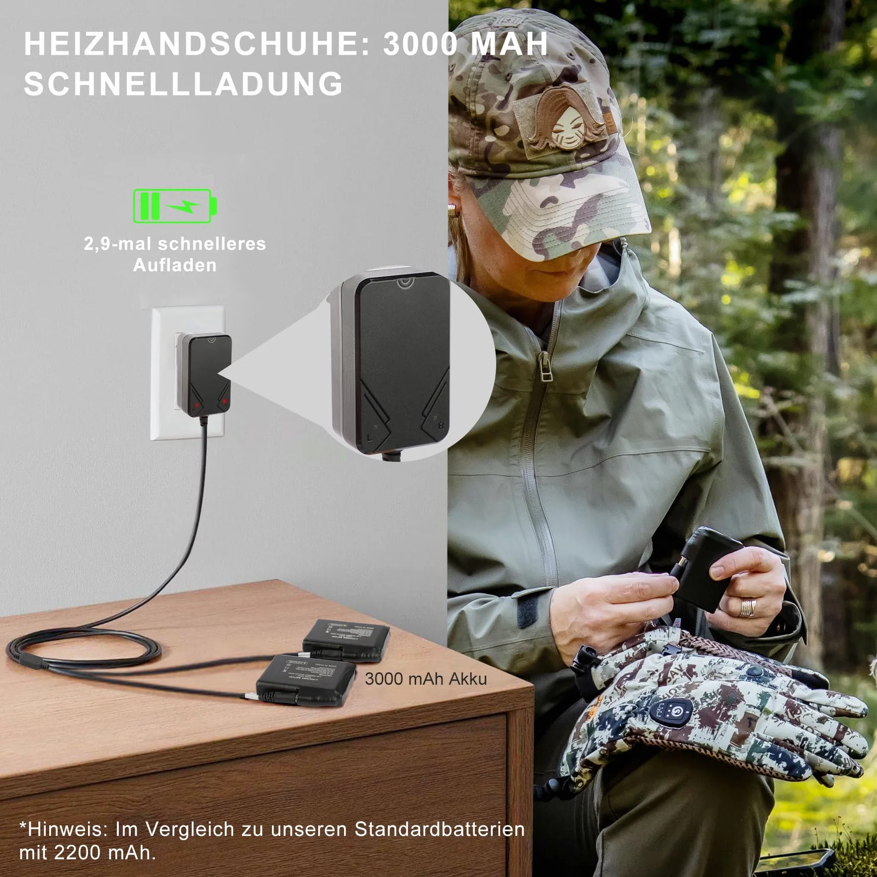 Gants de chasse chauffants avec interrupteur silencieux automatique pour 10 heures de chauffage, embout rabattable à l'index