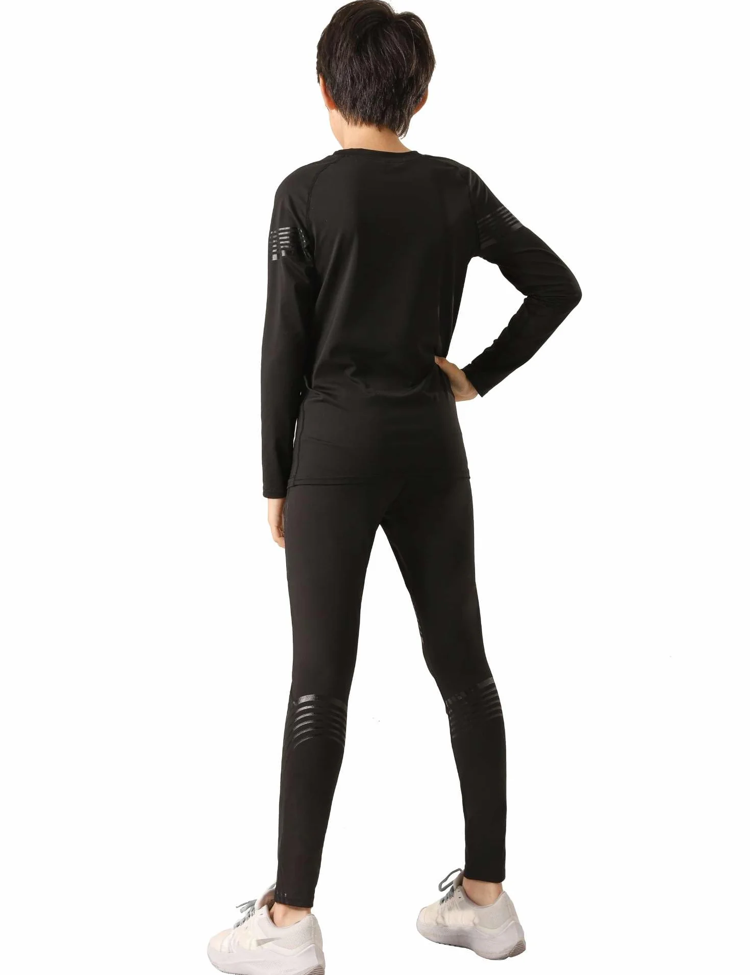 Echinodon Sous-vêtements de sport fonctionnels pour enfant - Ensemble t-shirt de compression + pantalon de compression - Sous-vêtements de compression pour l'entraînement, le ski, le cyclisme