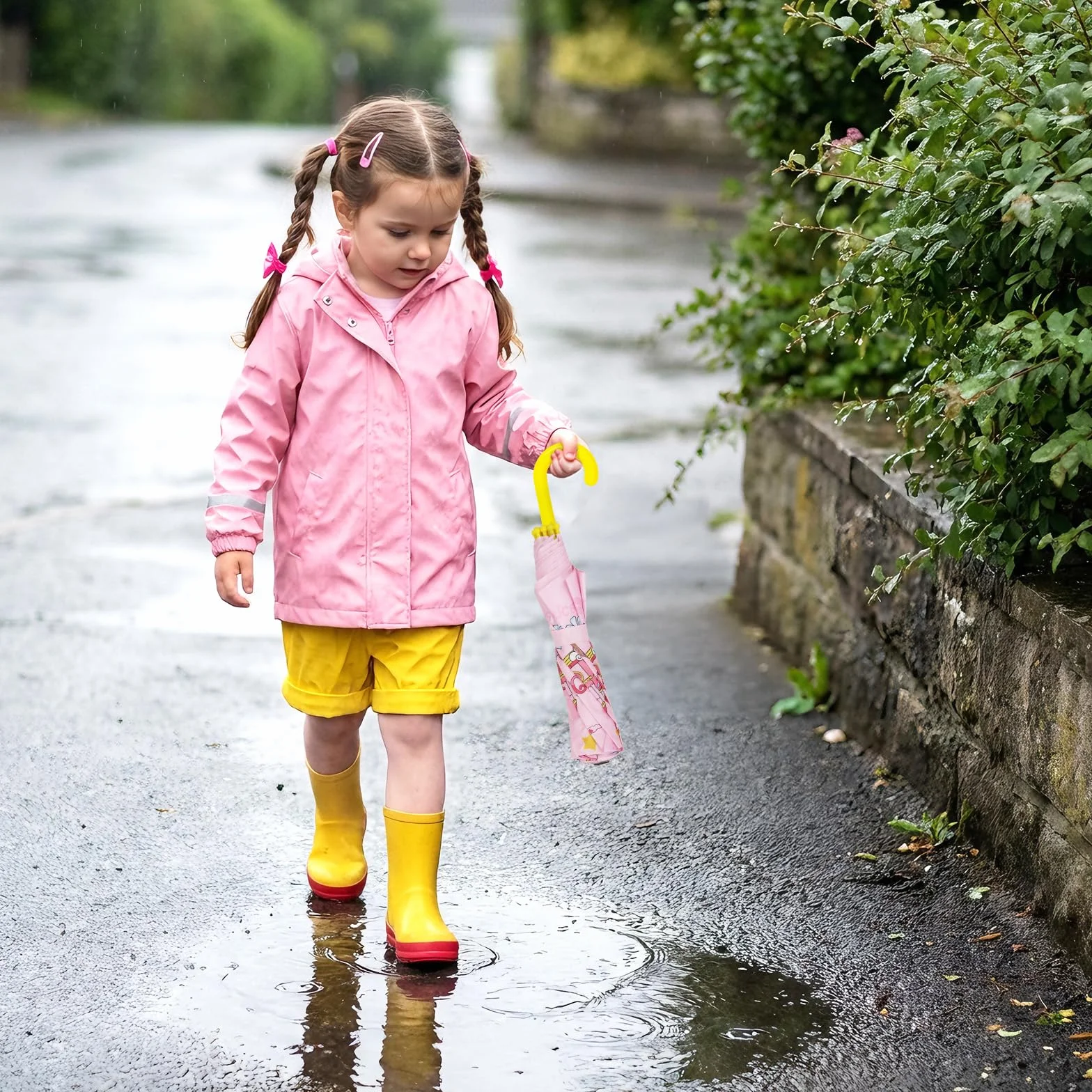 Parapluie Pliant Enfant Licornes Arc-en-Ciel Compact Antivent Facile à Ouvrir Portable Durable École Voyages