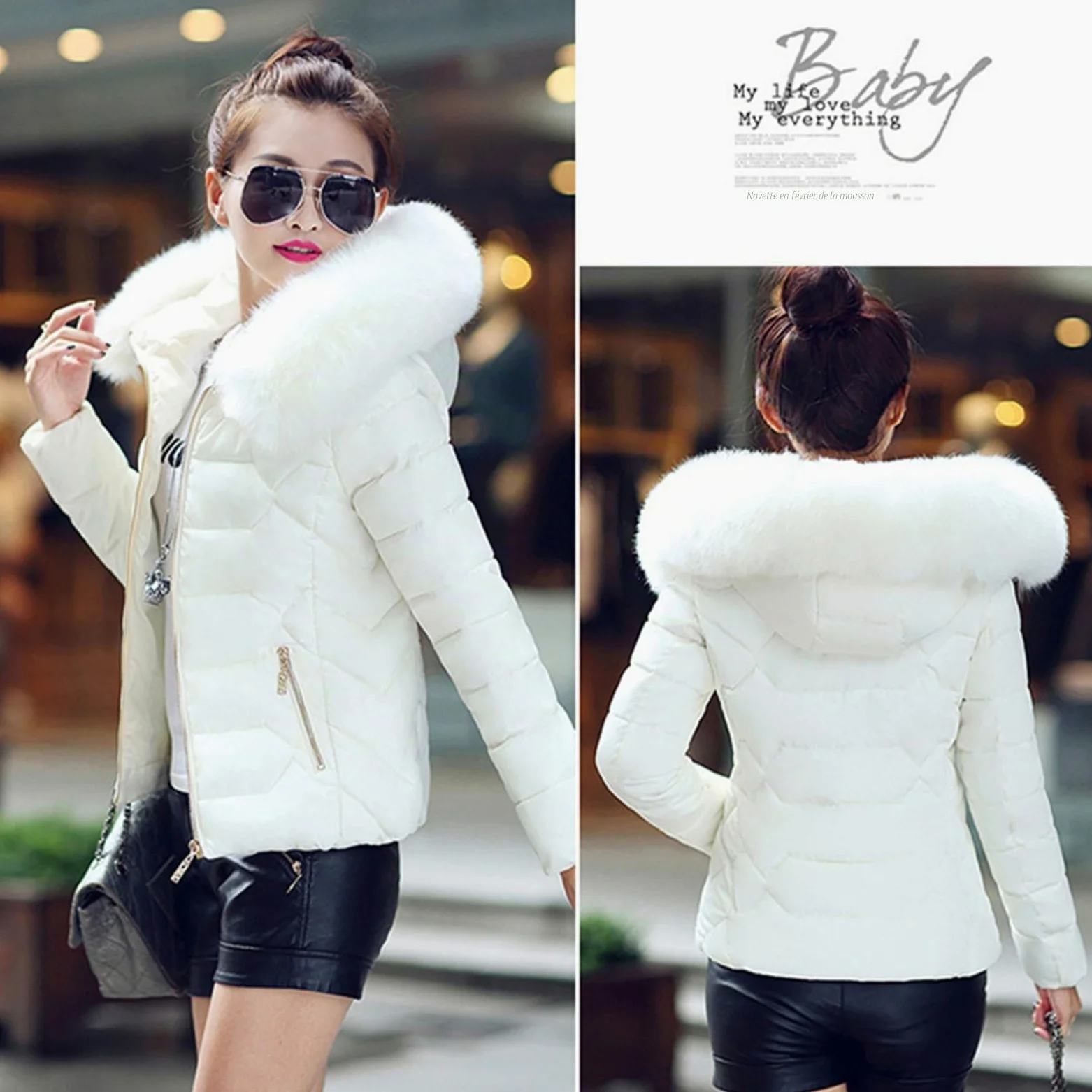 ANUFER Femmes Mode Doudoune Matelassée Coupe Ajustée Hiver Manteau Court avec Capuche en Fausse Fourrure
