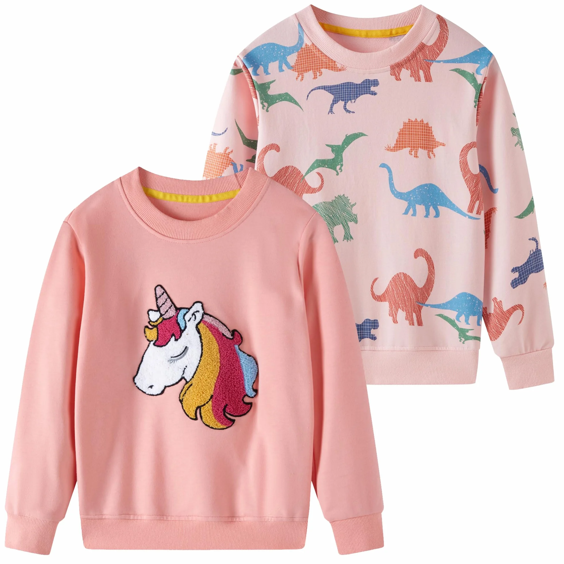 Lot de 2 sweats adorables pour filles - Pull à col rond et manches longues - Vêtements décontractés - Printemps et automne - Coton Hoddie - 1 à 10 ans