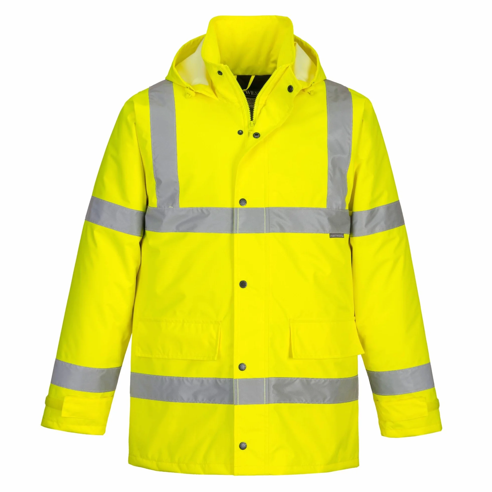 Portwest S460 Parka Imperméable Poche Poitrine Intérieure Haute Visibilité | Jaune, XL, EN ISO 20471 Classe 3, EN 342, Bande Réfléchissante, Poignets Bords Cotes, Zip à Double Curseur, Coupe-Vent