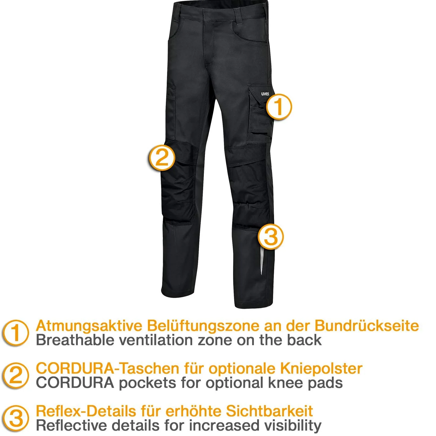 Uvex Synexxo Pantalon De Travail - Pantalon Cargo avec Poches pour genouillère et éléments réfléchissants