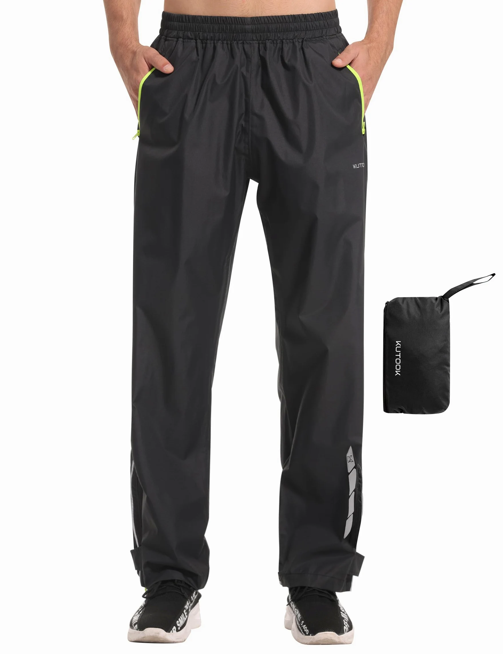 KUTOOK Pantalon de Pluie Imperméable pour Hommes Moto et Neige - Réfléchissant avec 2 Poches Zippées - Taille S-4XL pour Randonnée, Trekking et Cyclisme