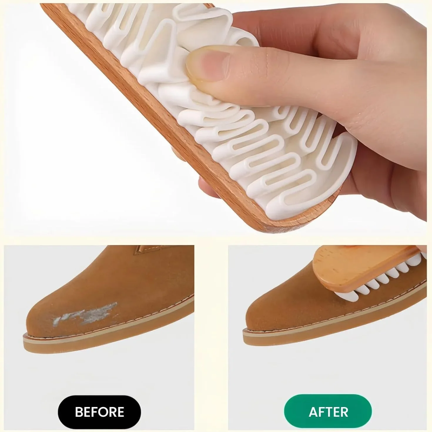 Brosse et Gomme en Daim pour Chaussures, Doux, Manche en Bois, Nettoyage (1PCS)