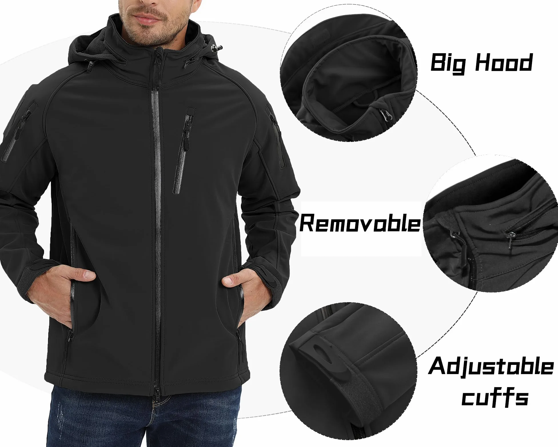 TACVASEN Veste Imperméable pour Homme Veste Softshell de Travail Blouson Tactique Militaire avec Poches Zippées
