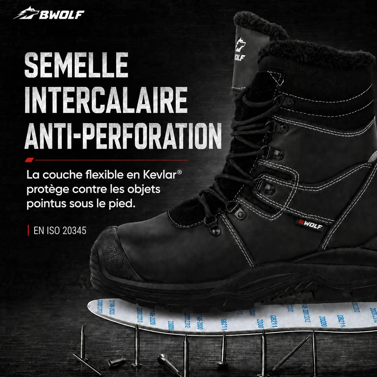 BWOLF GRIZZLY Chaussures de Sécurité Hommes Hiver S3 Chaussures de Travail Homme Hiver S3 Résistant à l'eau et à l'huile Antidérapantes Technologie Re-Flex et Semelle Ergonomique